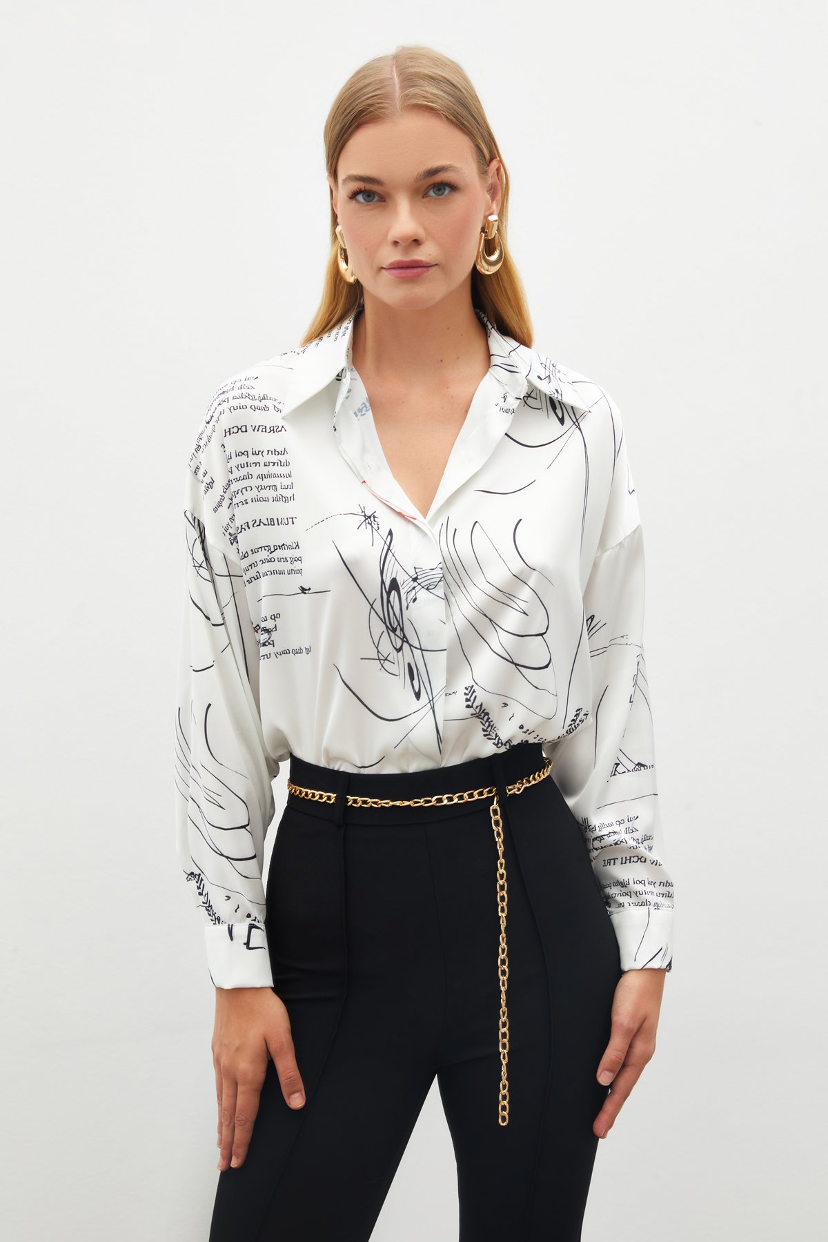 Desenli Salaş Gömlek - SİYAH