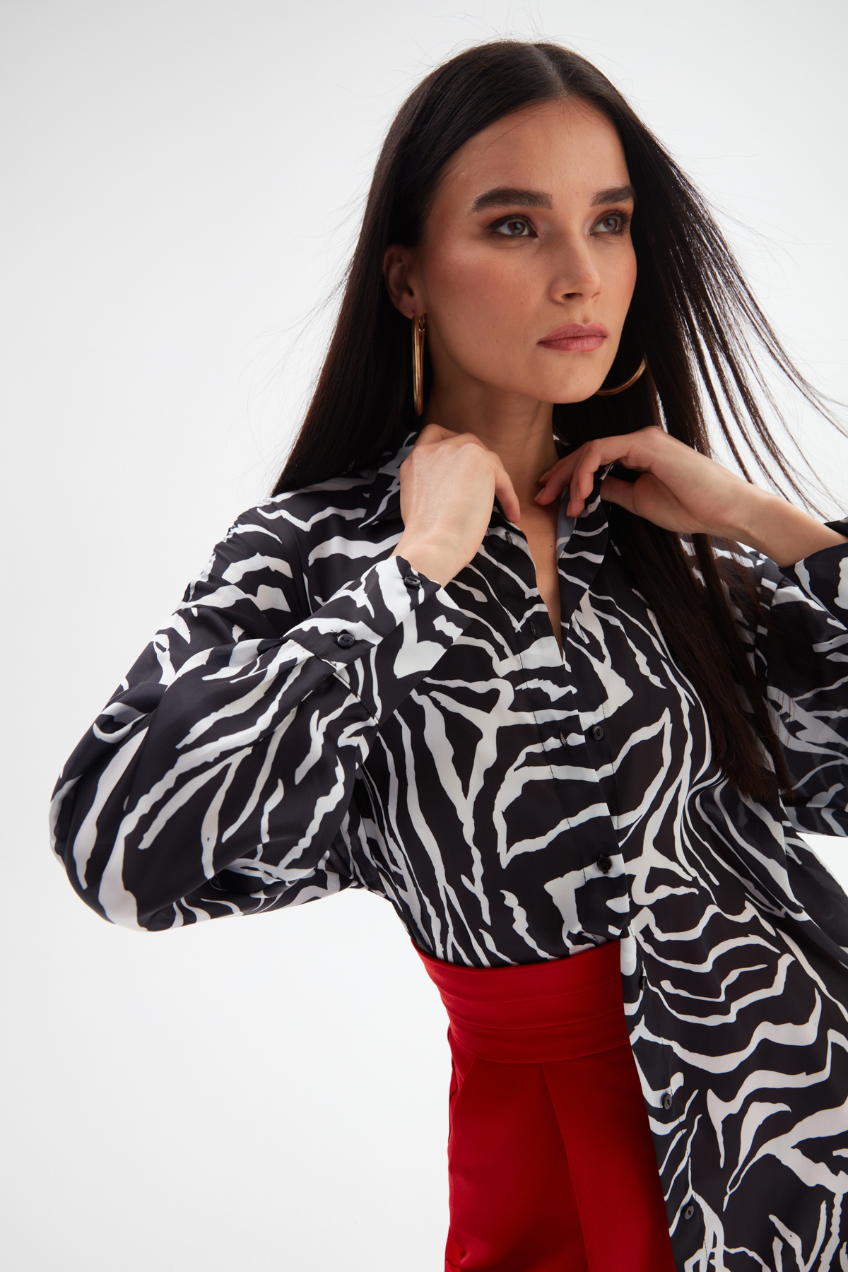 Patterned Loose Shirt - BLACK