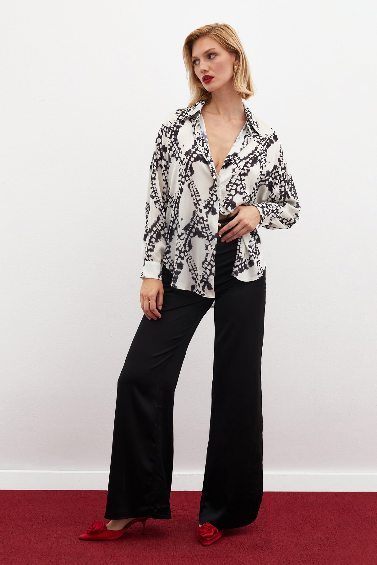 Desenli Salaş Gömlek - SİYAH