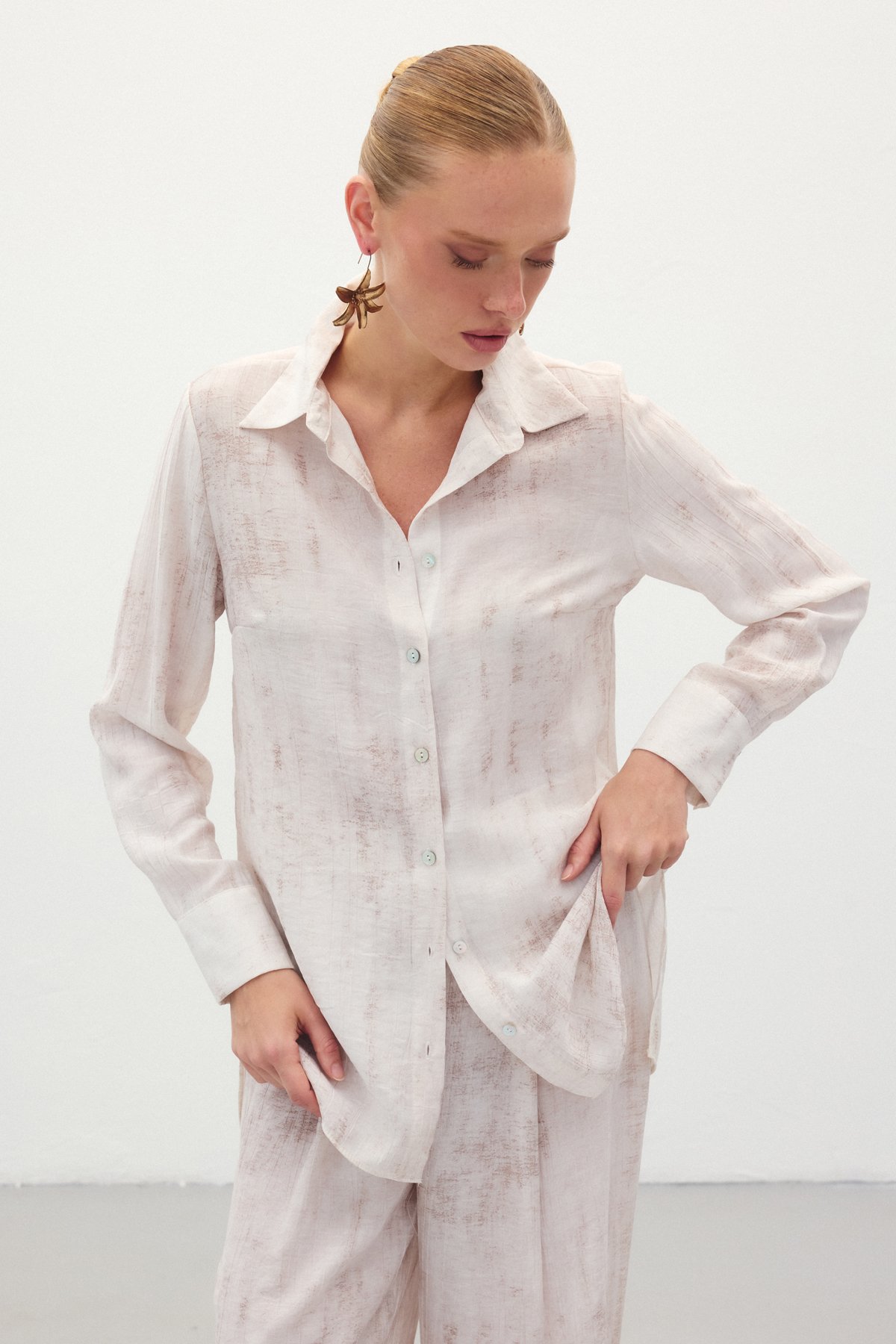 Desenli Salaş Gömlek - Taş