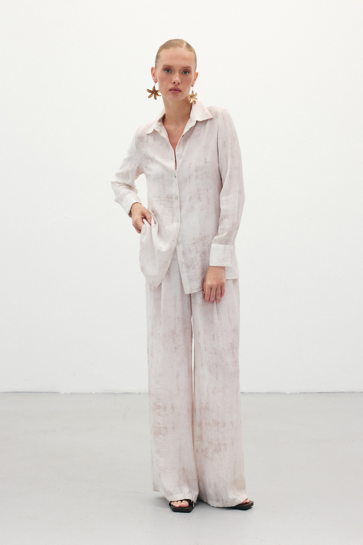 Desenli Salaş Gömlek - Taş