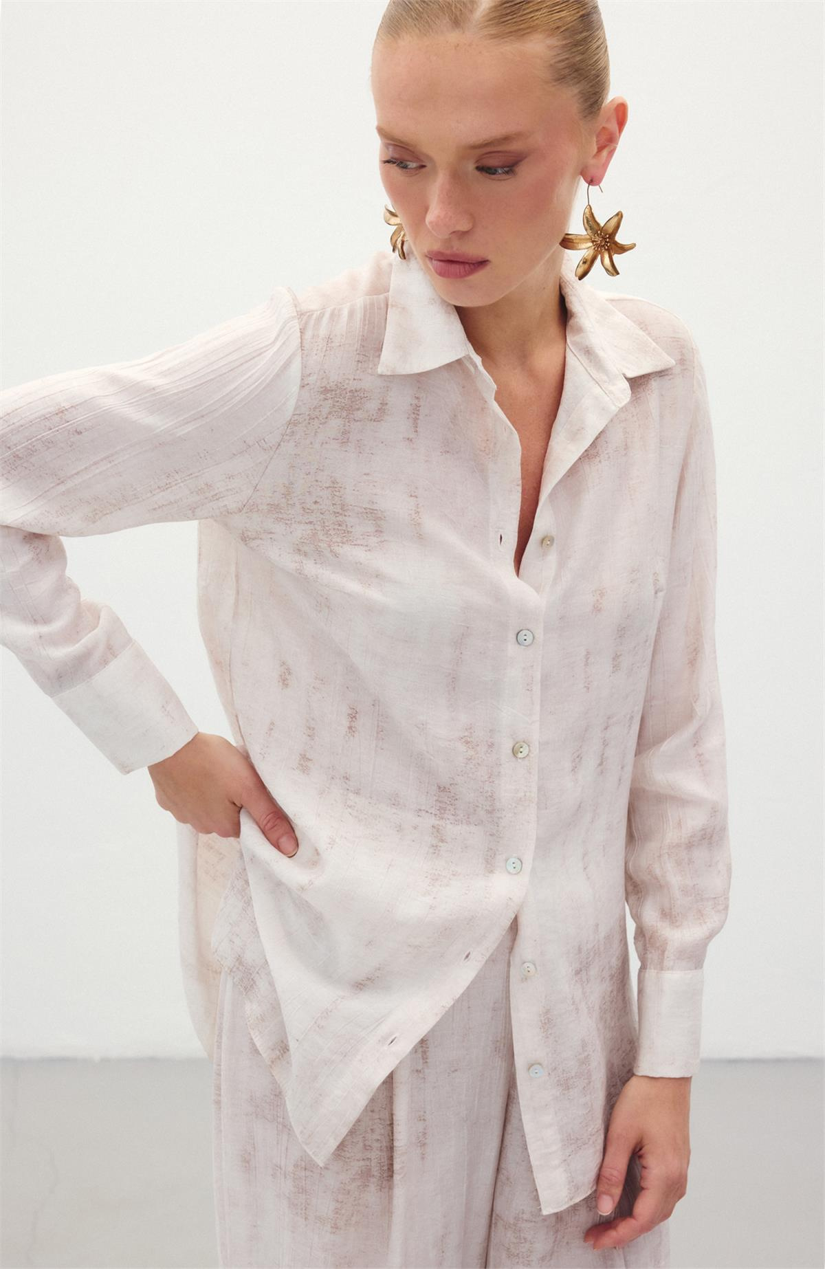 Desenli Salaş Gömlek - Taş