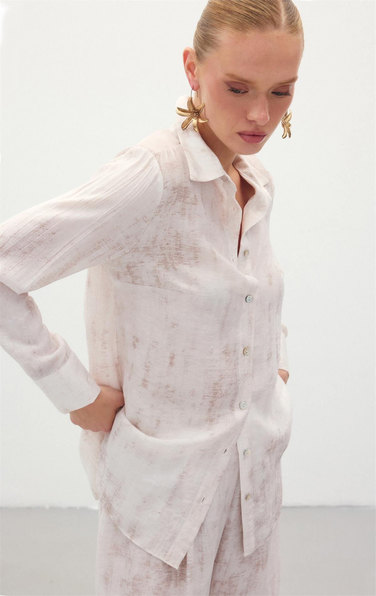 Desenli Salaş Gömlek - Taş