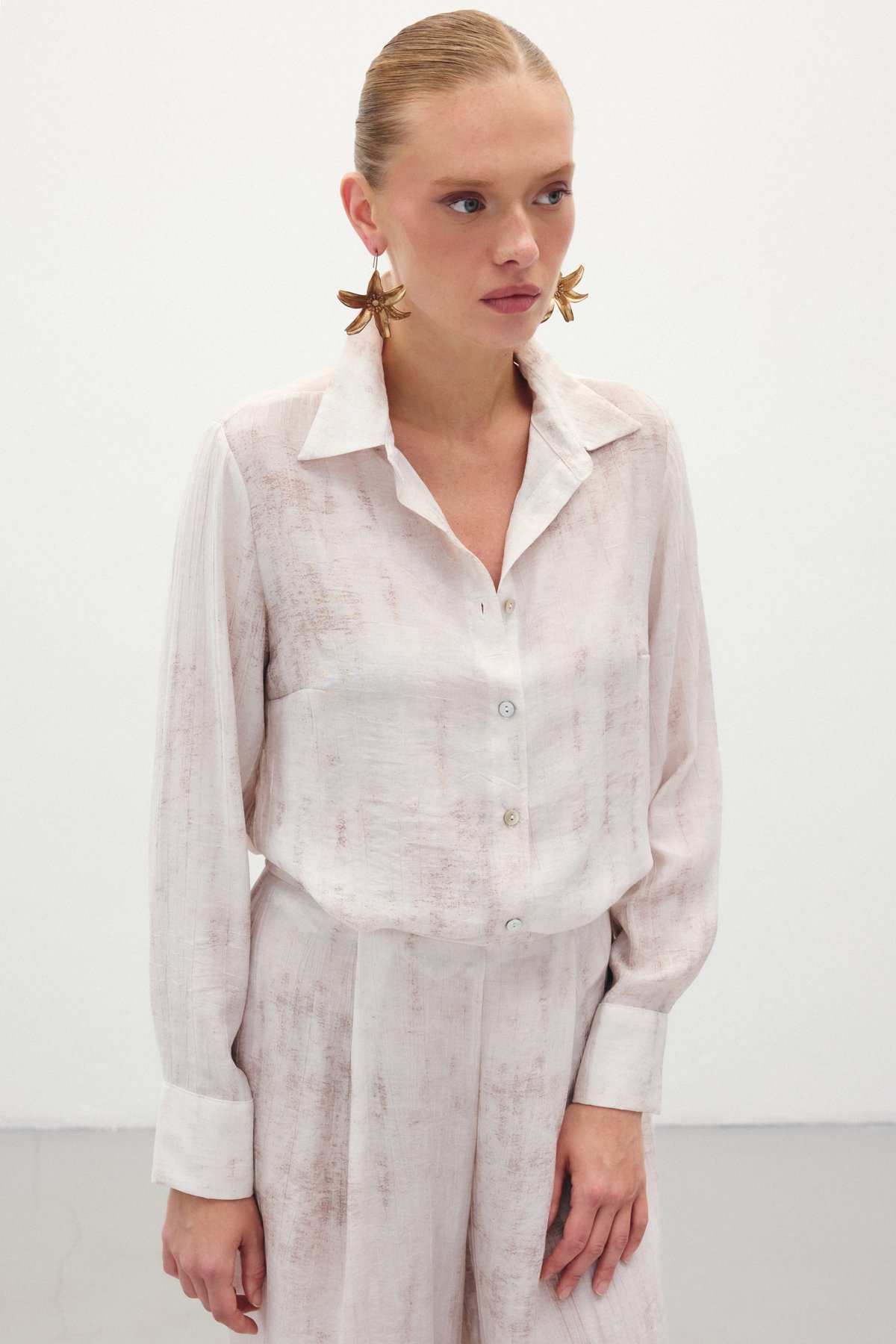 Desenli Salaş Gömlek - Taş