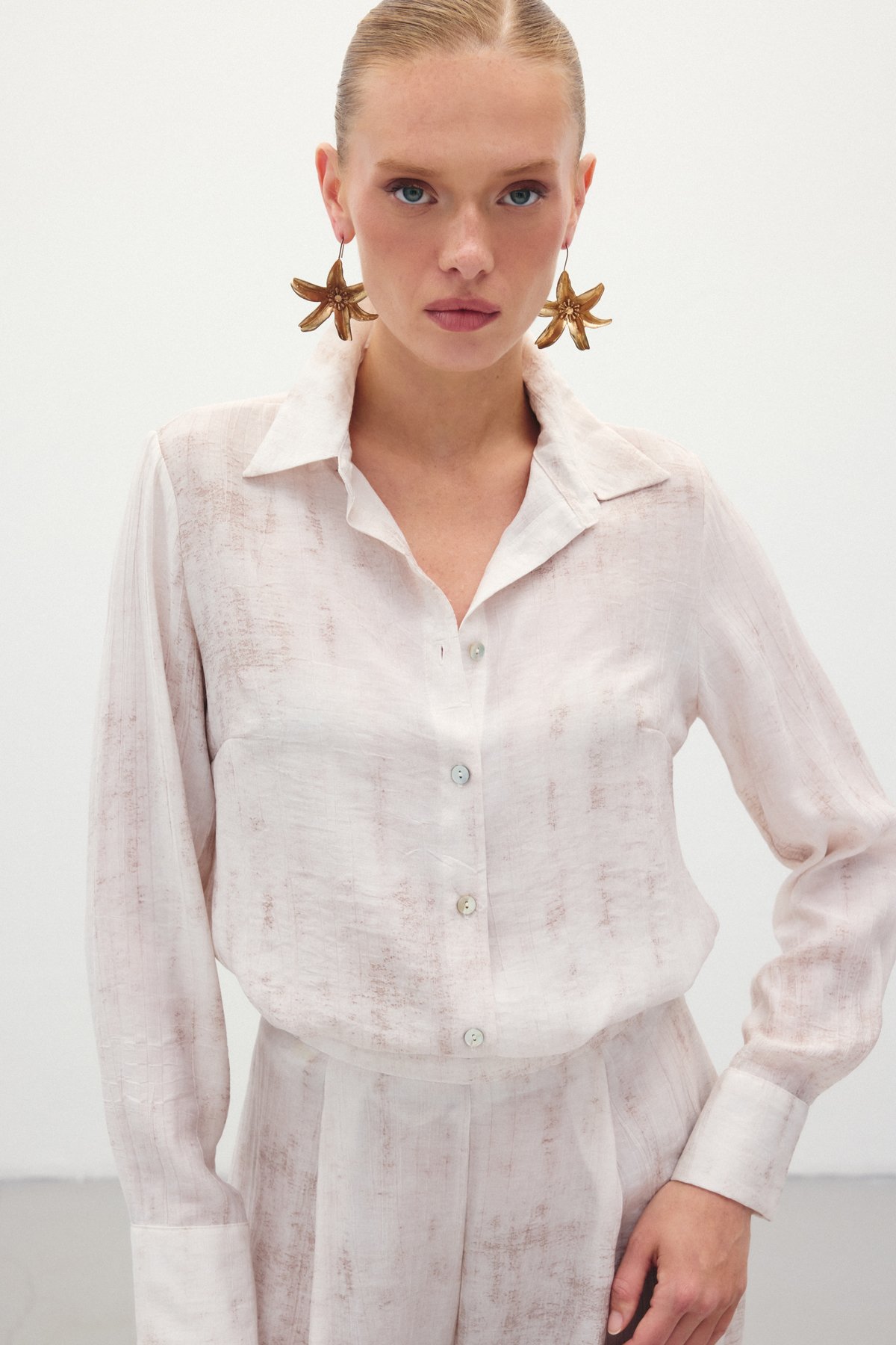 Desenli Salaş Gömlek - Taş