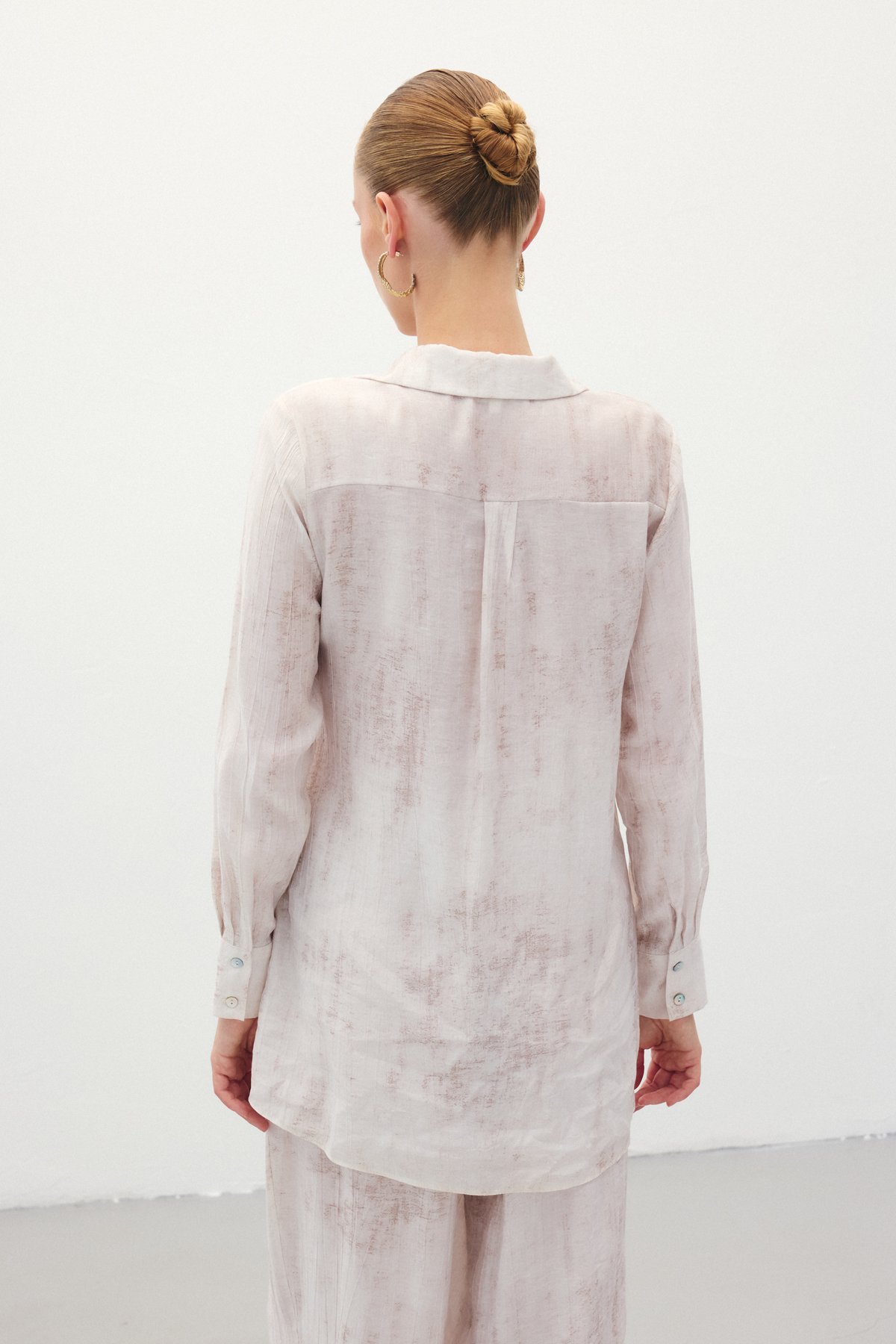 Desenli Salaş Gömlek - Taş