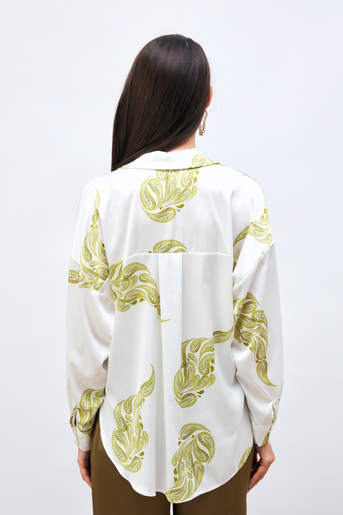 Desenli Salaş Gömlek - YAĞ YEŞİLİ