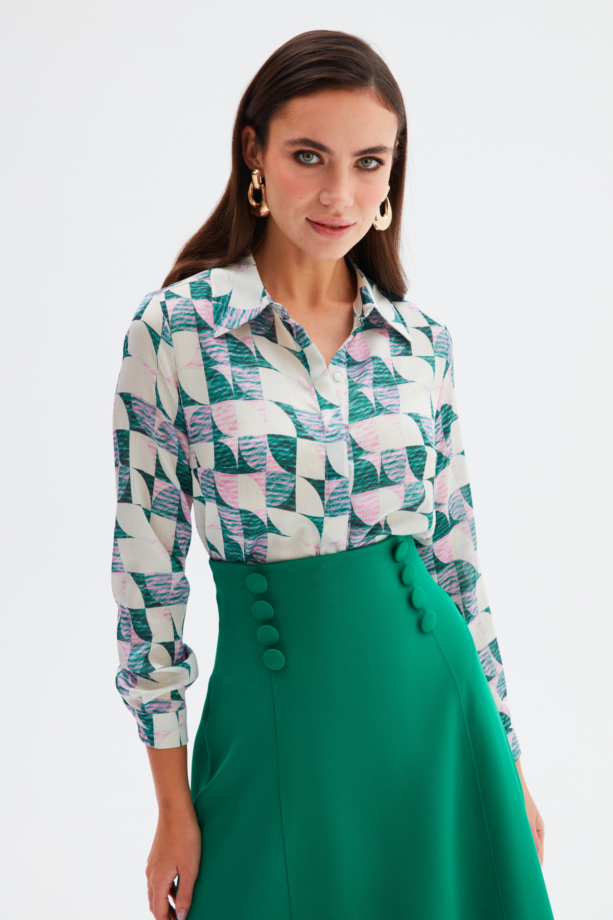 Desenli Salaş Gömlek - YEŞİL