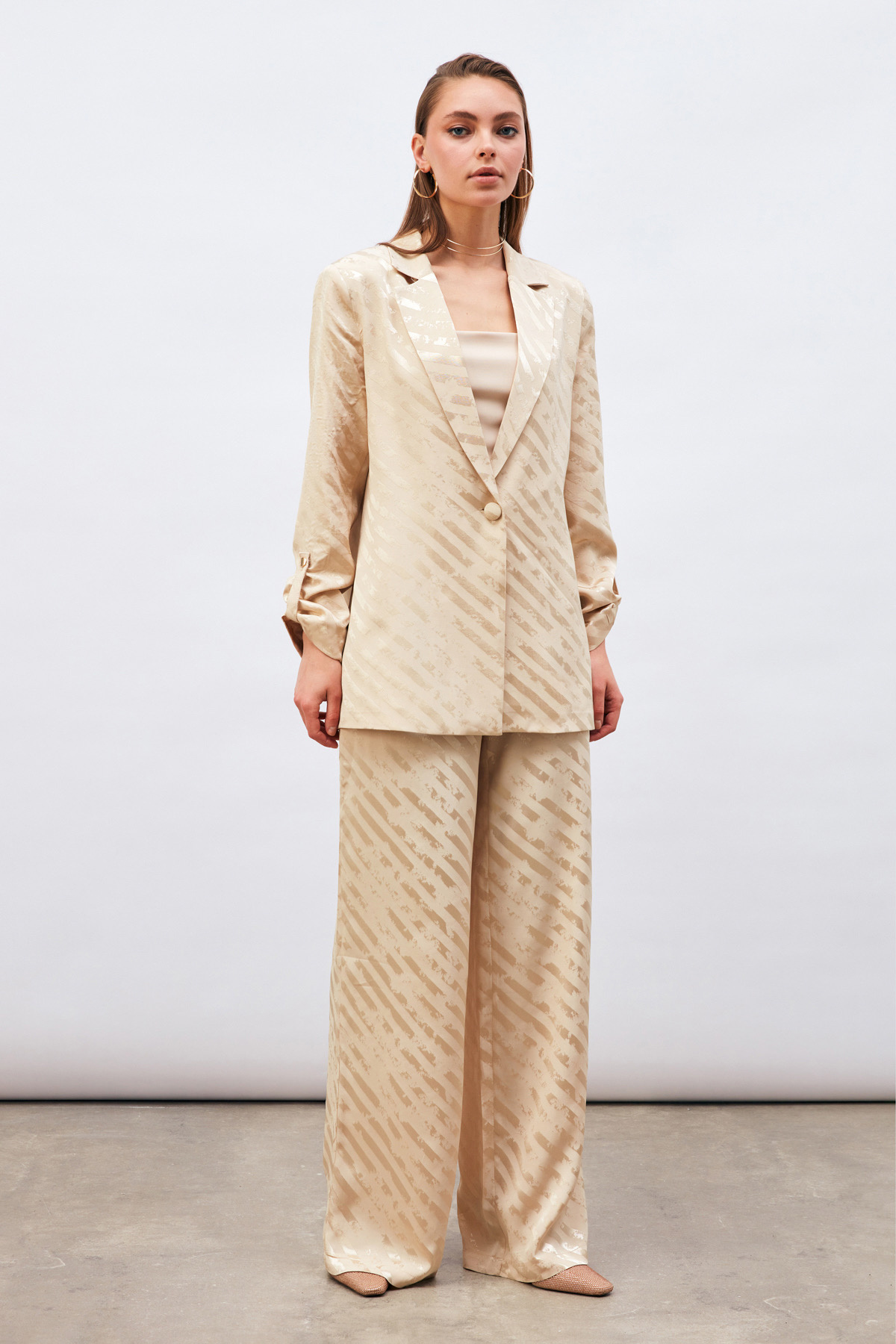 Desenli Salaş Pantolon - BEJ