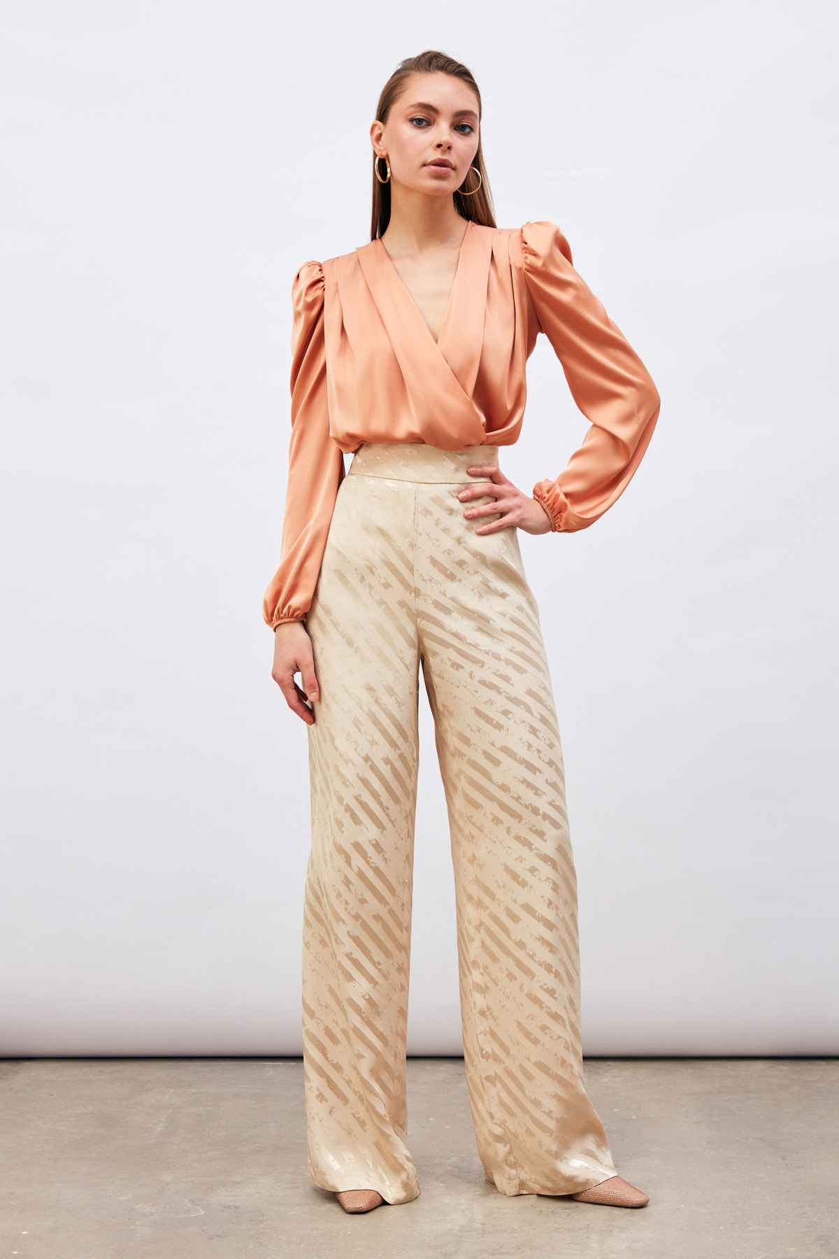 Desenli Salaş Pantolon - BEJ