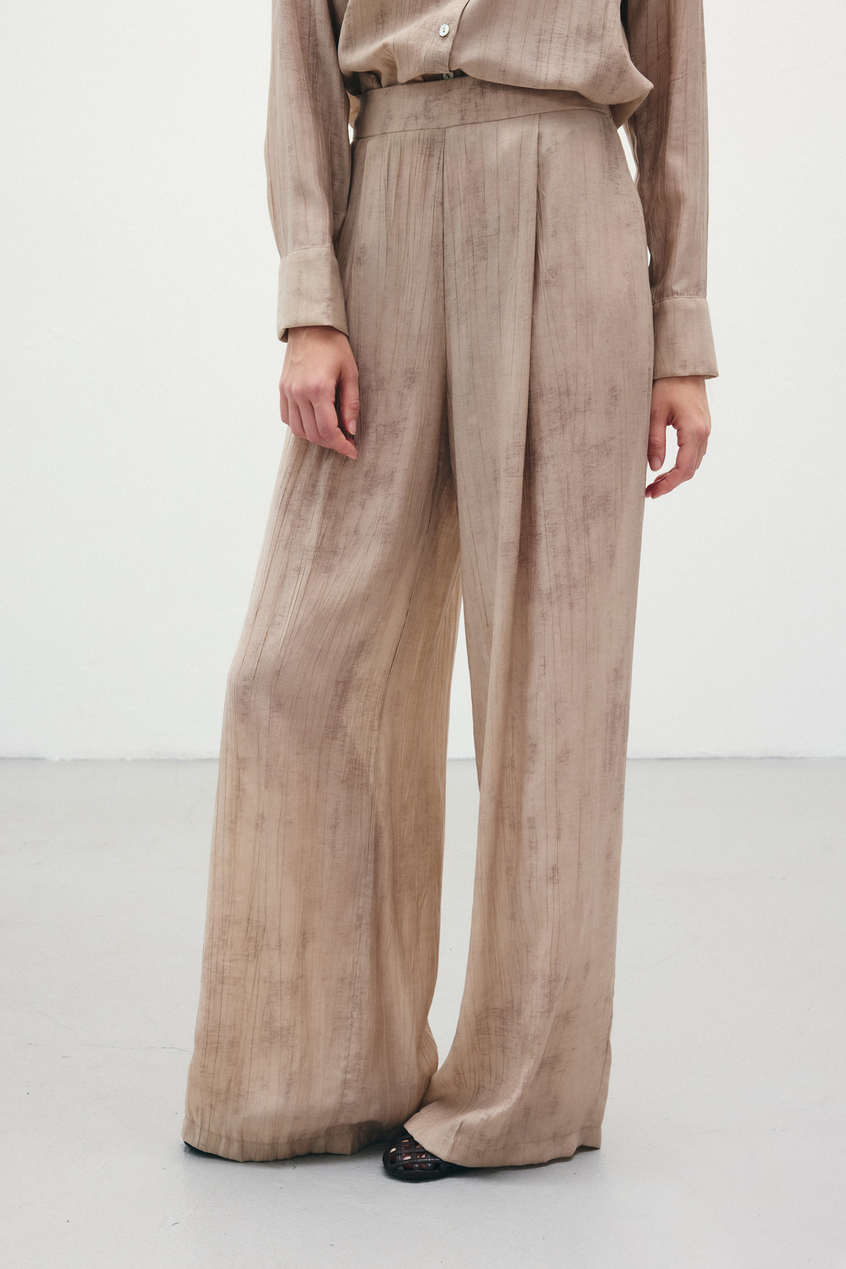 Desenli Salaş Pantolon - Bej