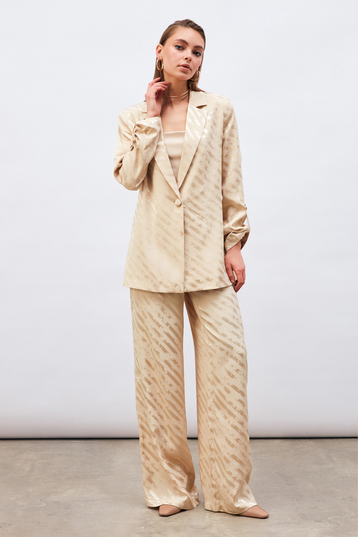 Desenli Salaş Pantolon - BEJ