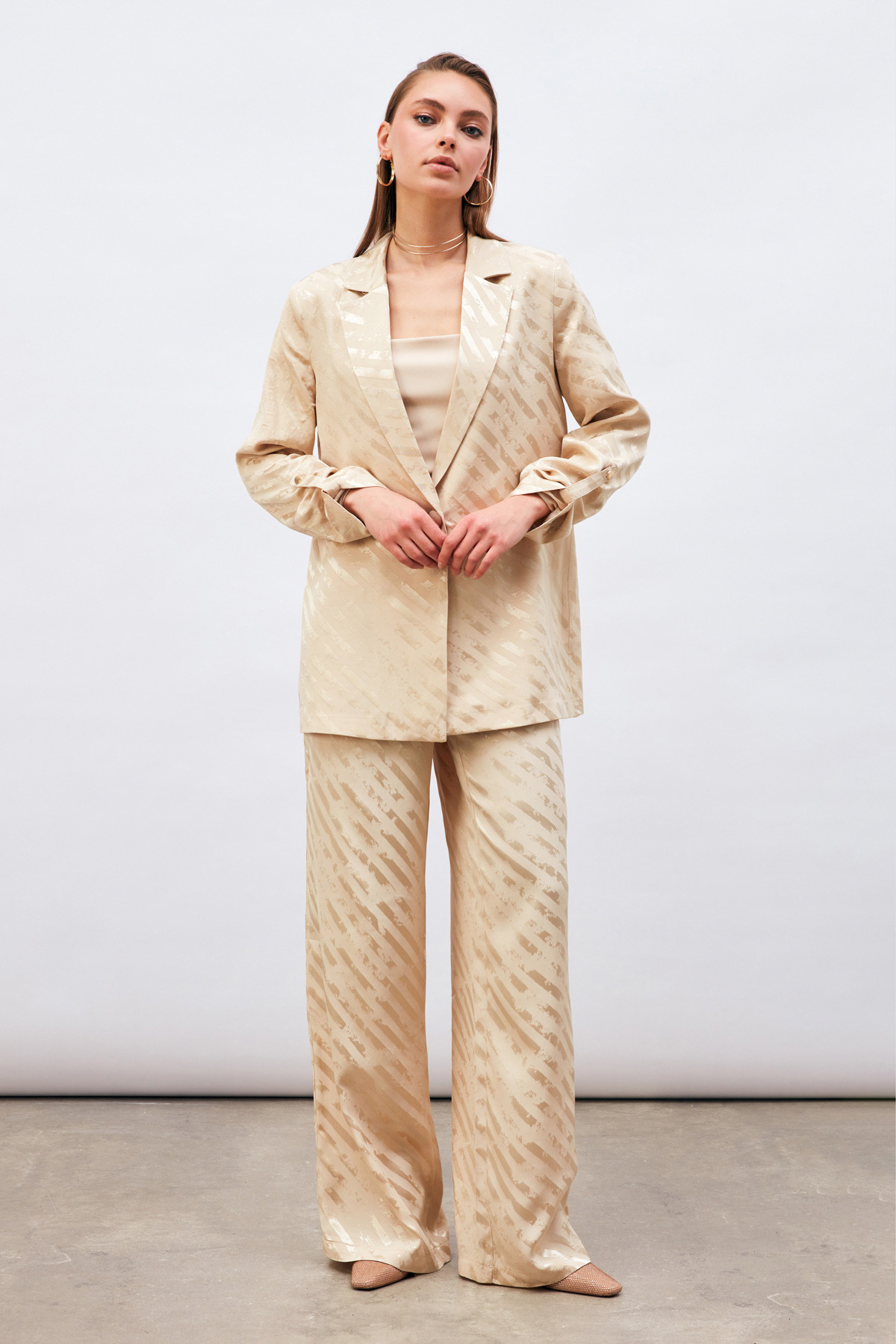 Desenli Salaş Pantolon - BEJ