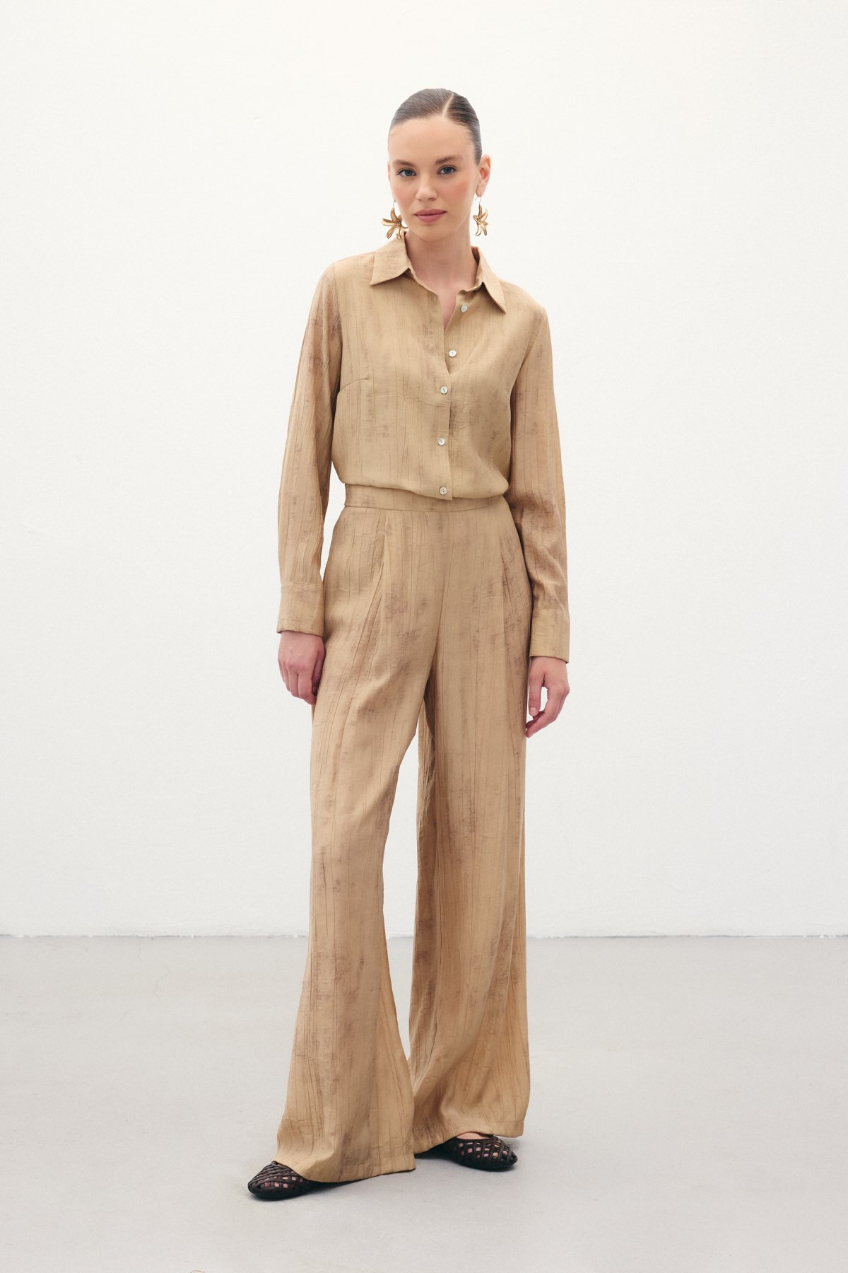 Desenli Salaş Pantolon - Camel