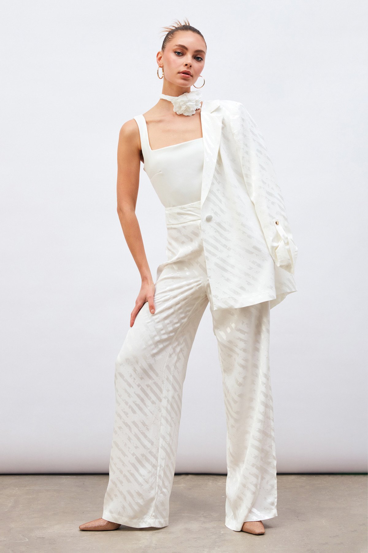 Desenli Salaş Pantolon - EKRU