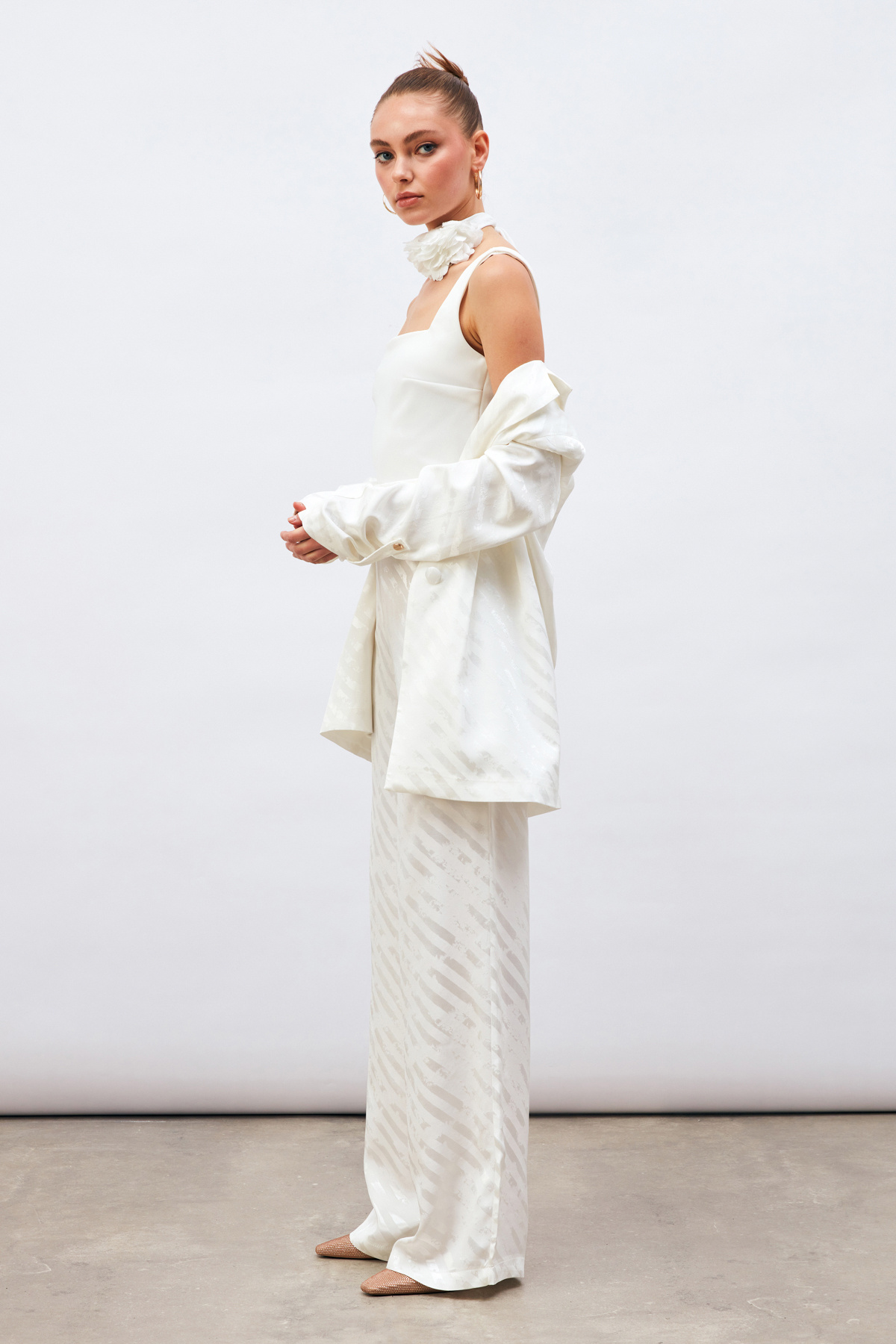 Desenli Salaş Pantolon - EKRU