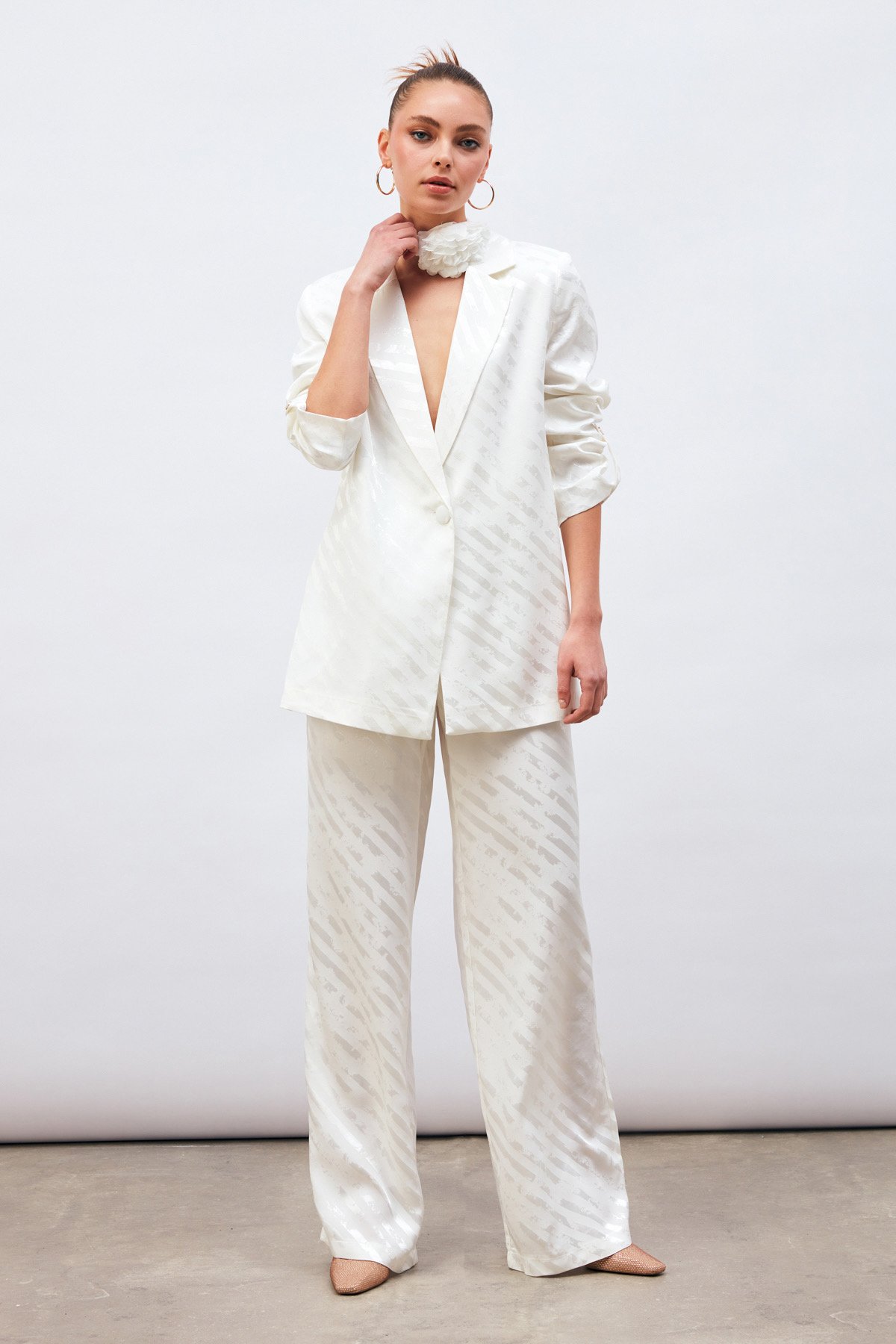 Desenli Salaş Pantolon - EKRU