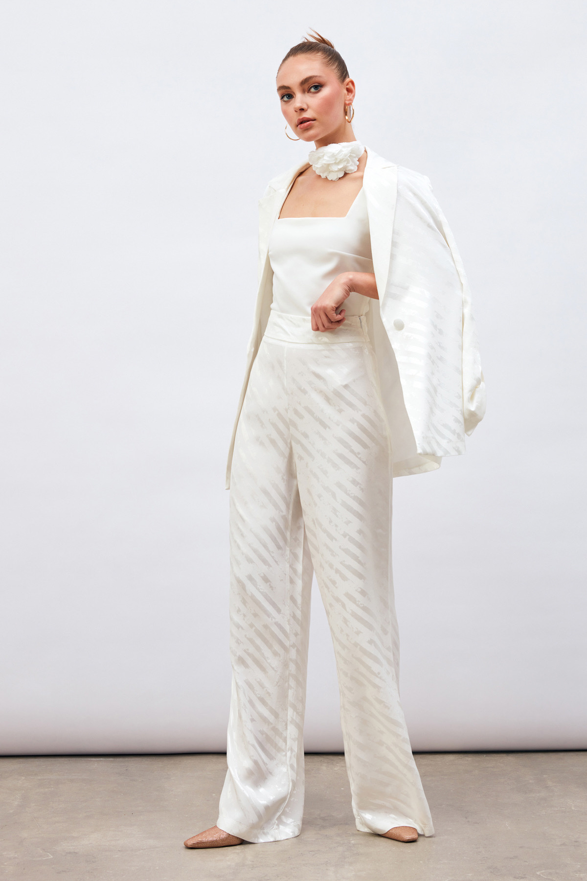 Desenli Salaş Pantolon - EKRU