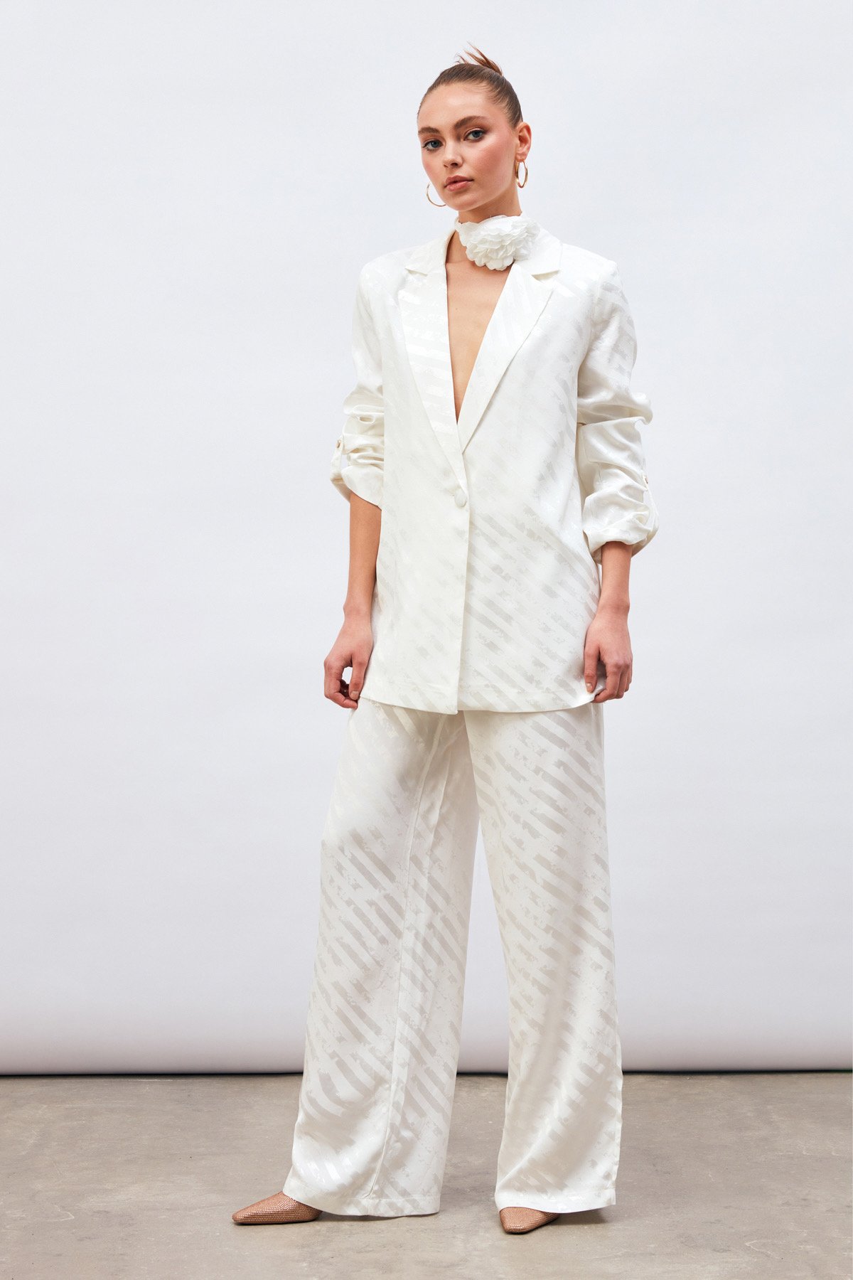 Desenli Salaş Pantolon - EKRU