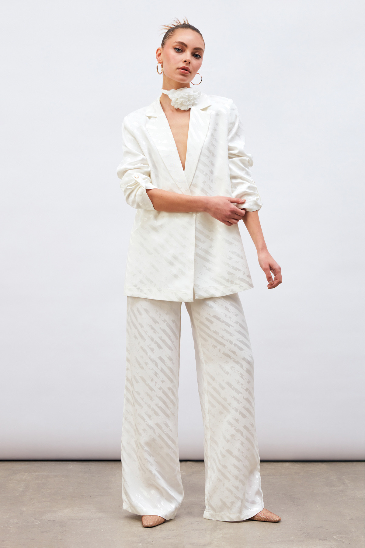 Desenli Salaş Pantolon - EKRU