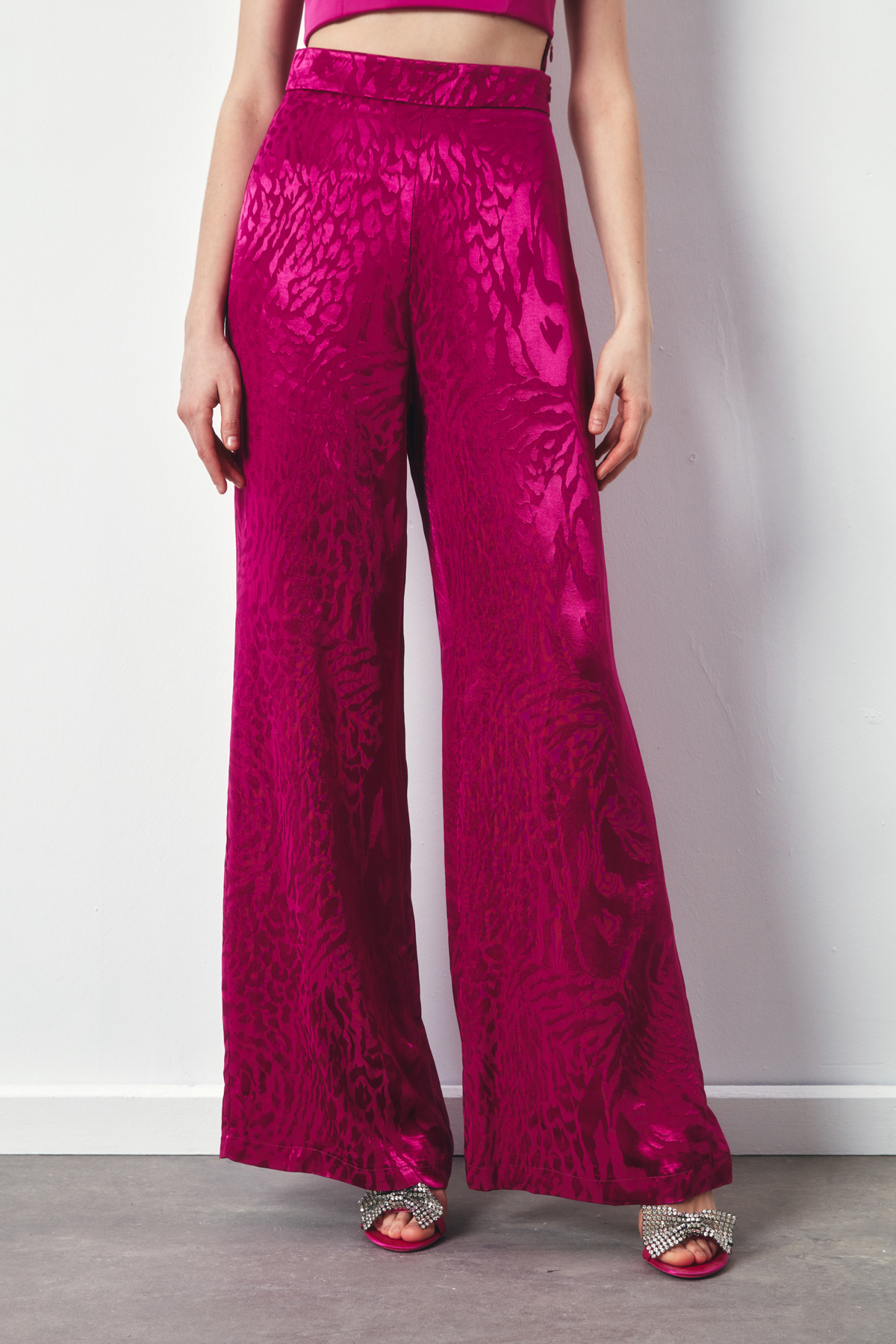 Desenli Salaş Pantolon - FUŞYA