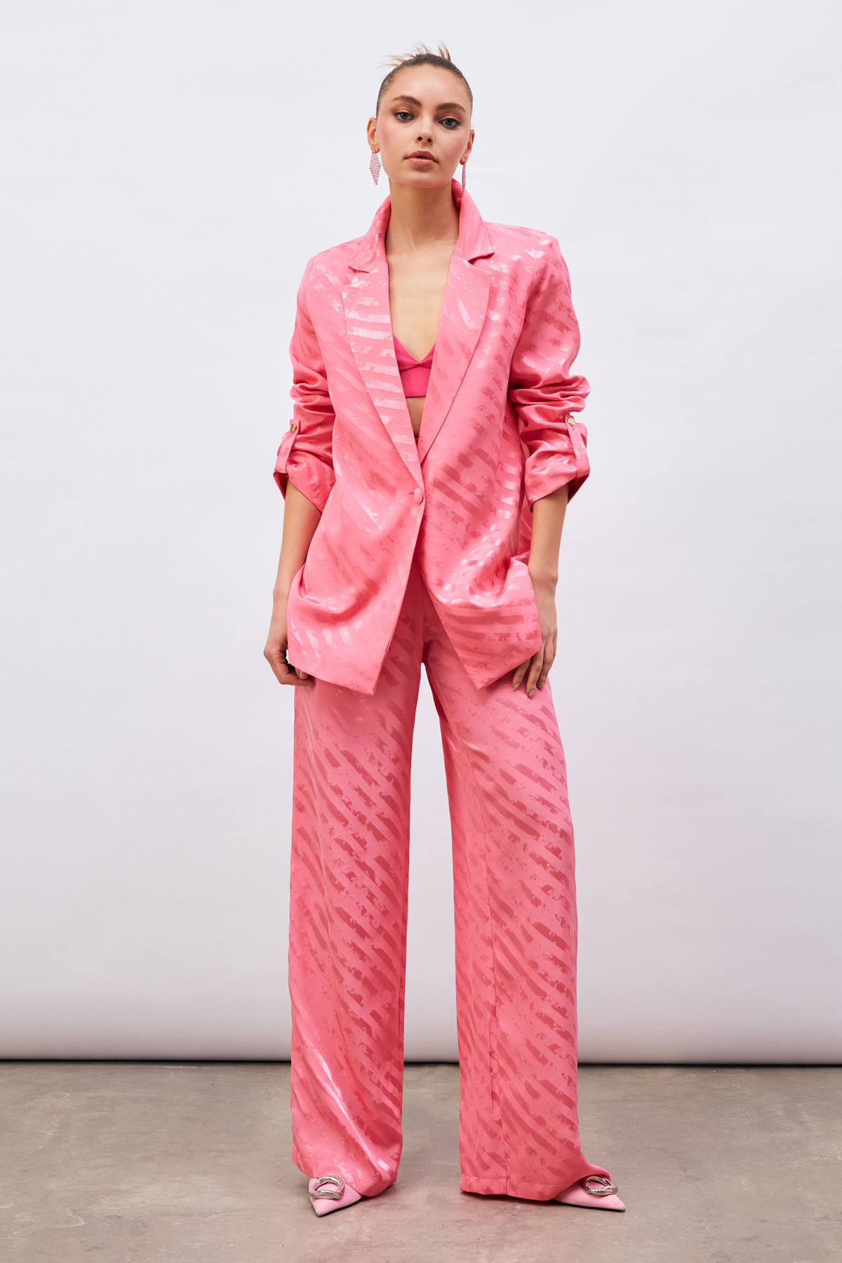 Desenli Salaş Pantolon - PEMBE