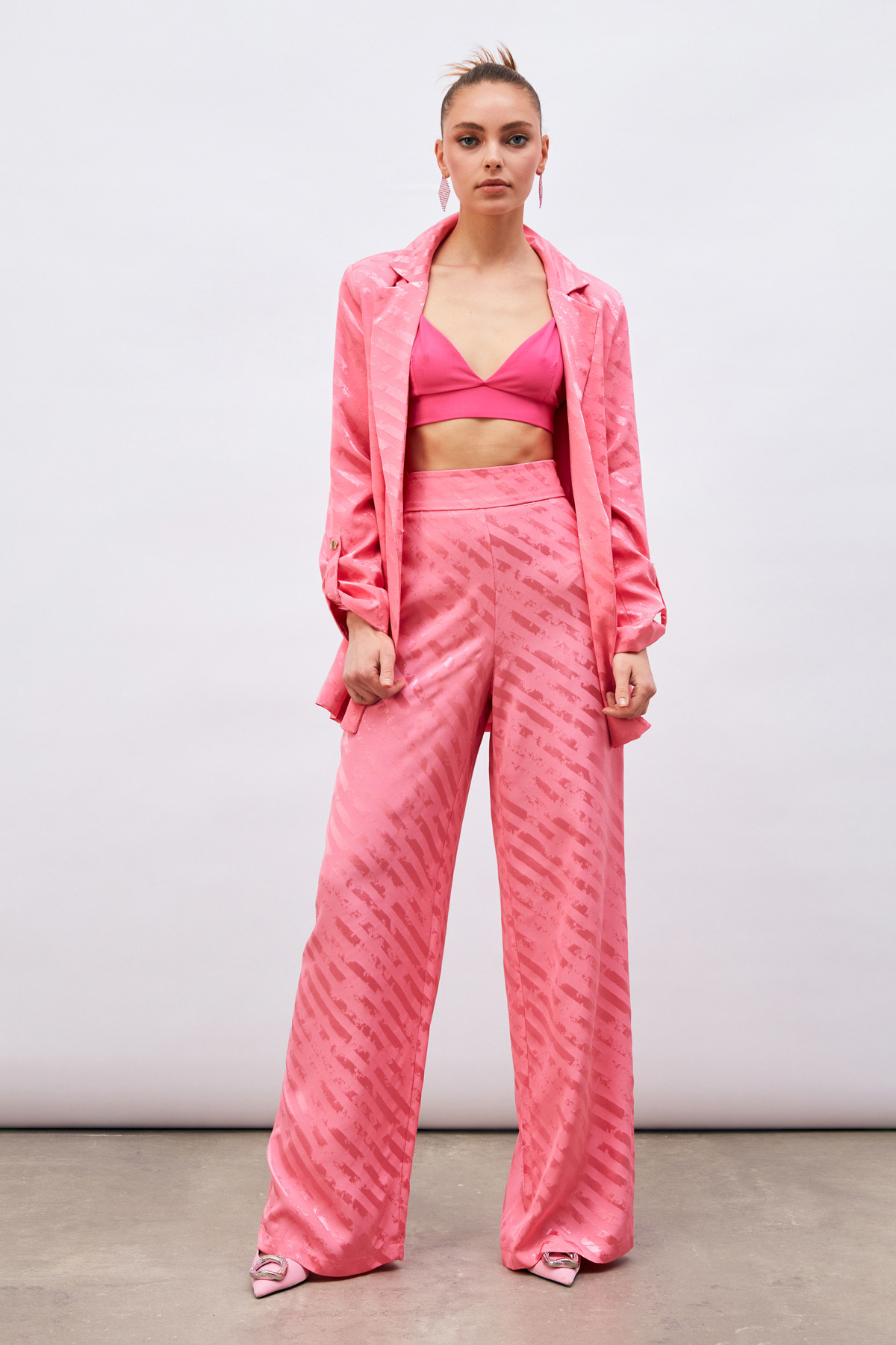 Desenli Salaş Pantolon - PEMBE