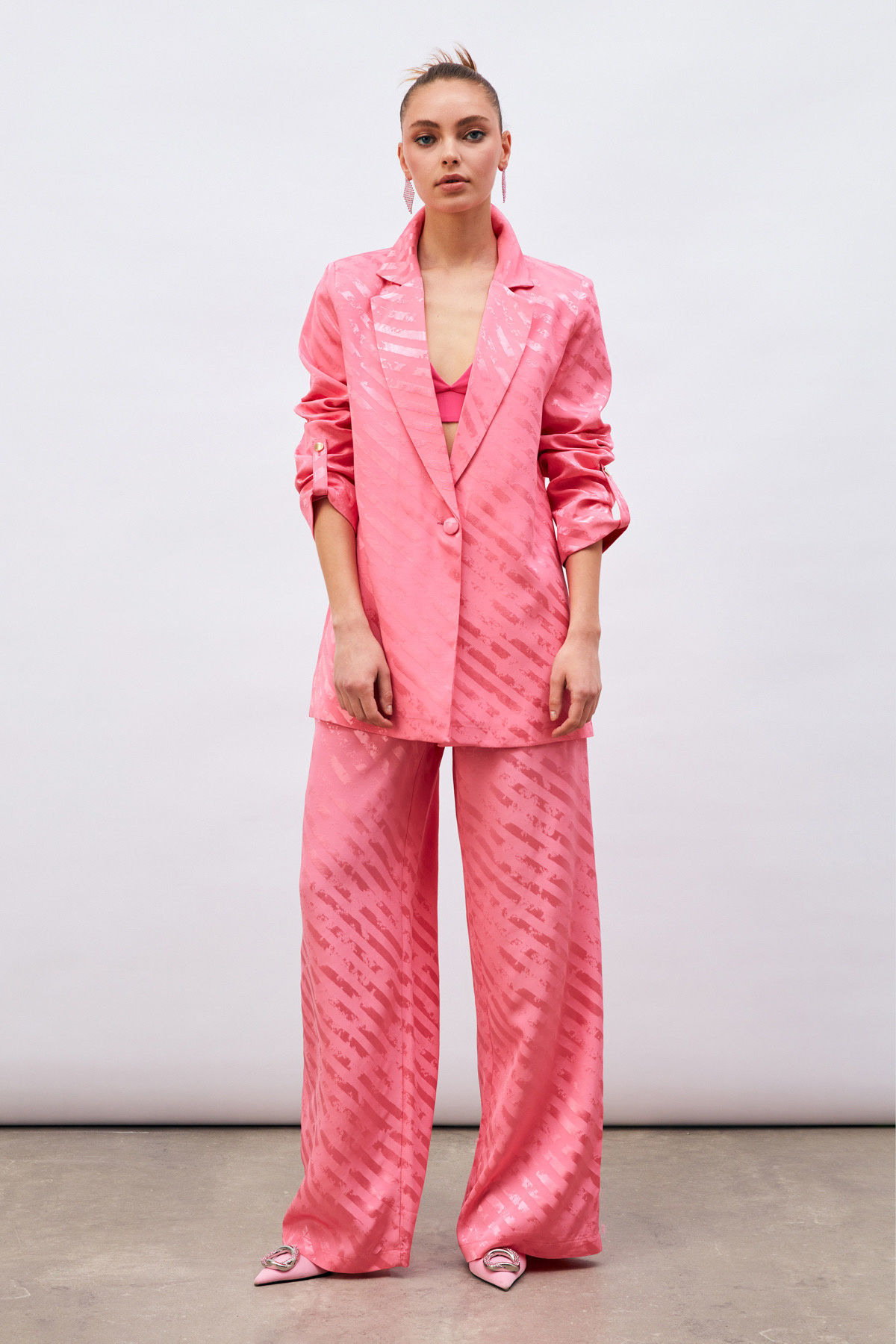 Desenli Salaş Pantolon - PEMBE