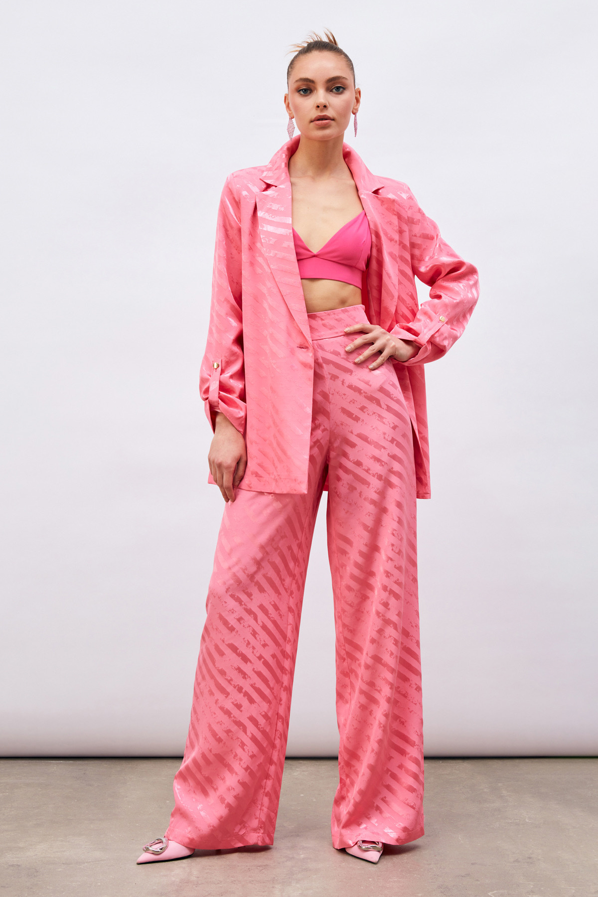 Desenli Salaş Pantolon - PEMBE