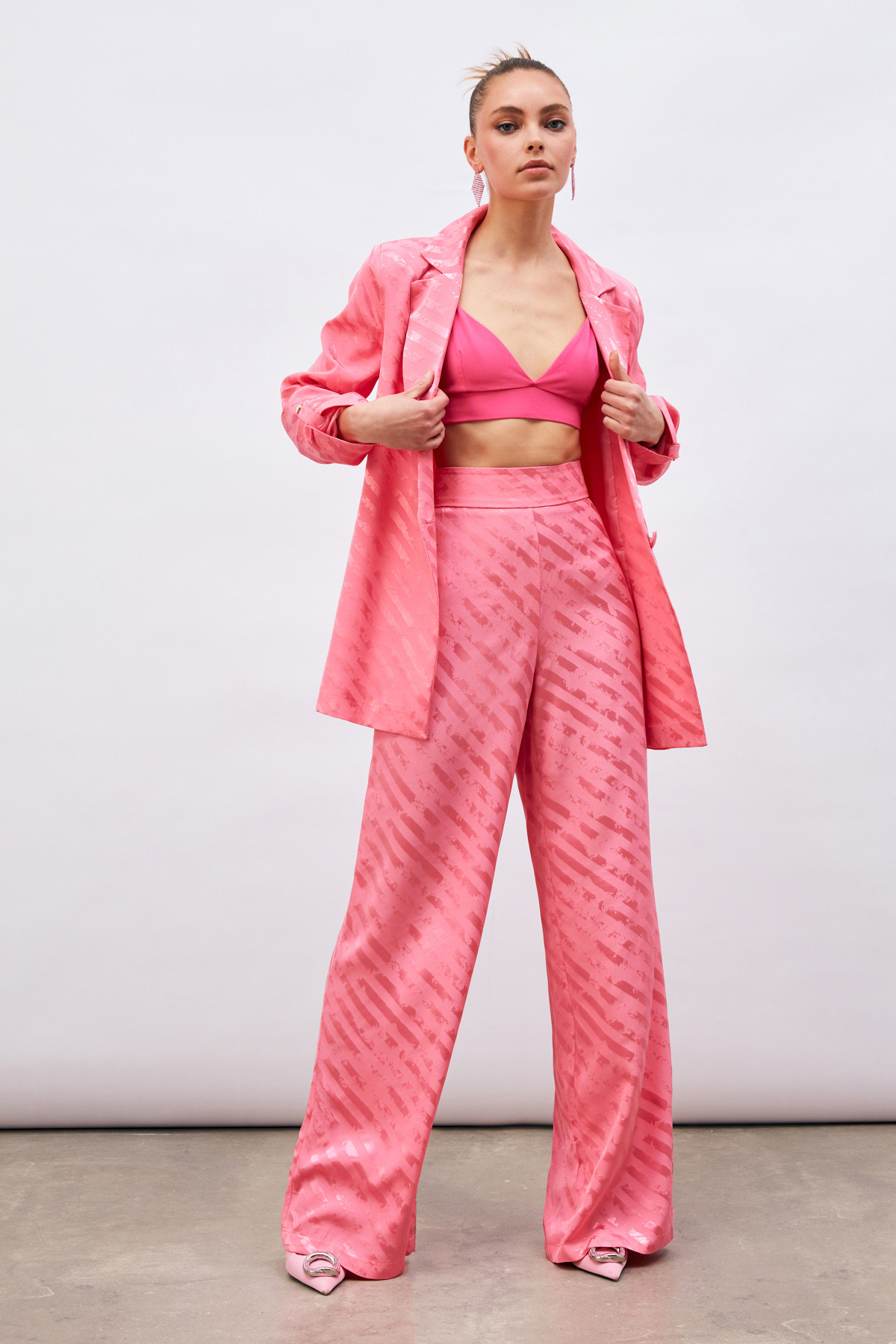 Desenli Salaş Pantolon - PEMBE