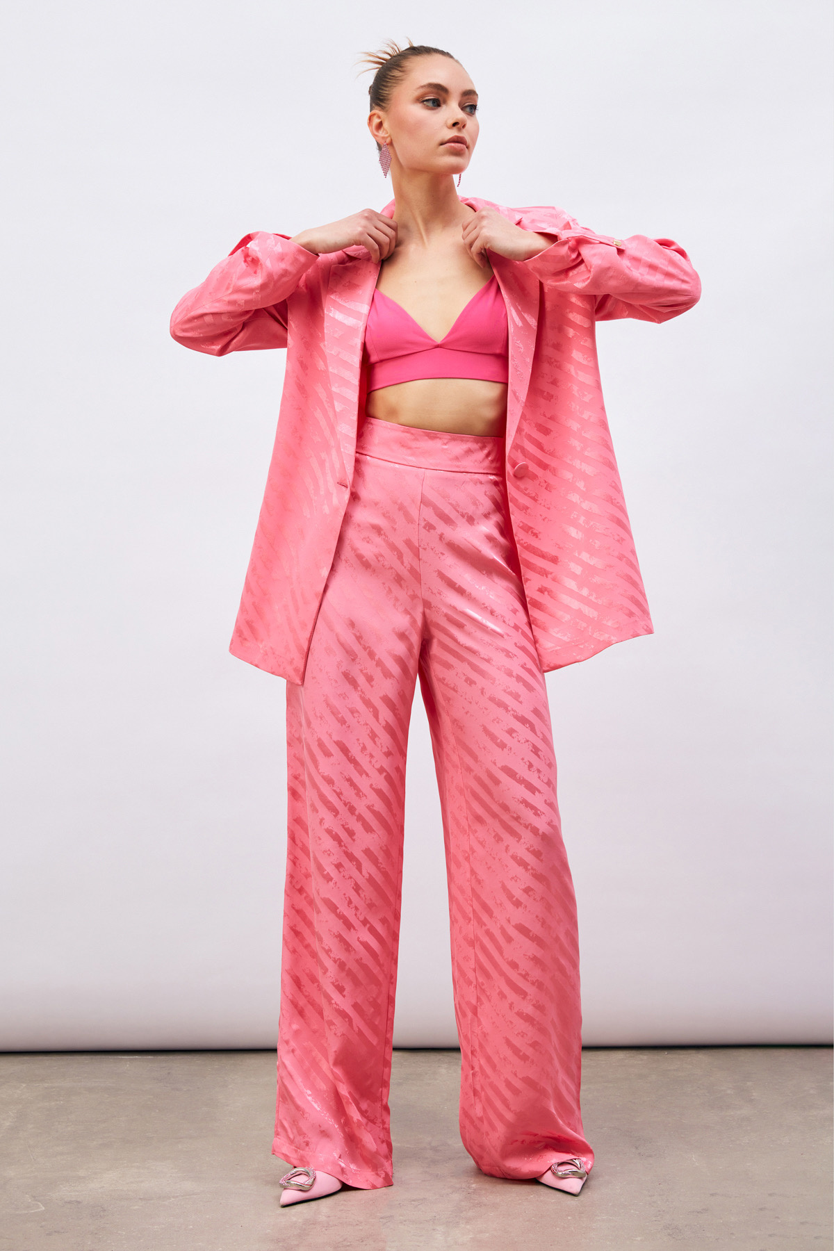 Desenli Salaş Pantolon - PEMBE