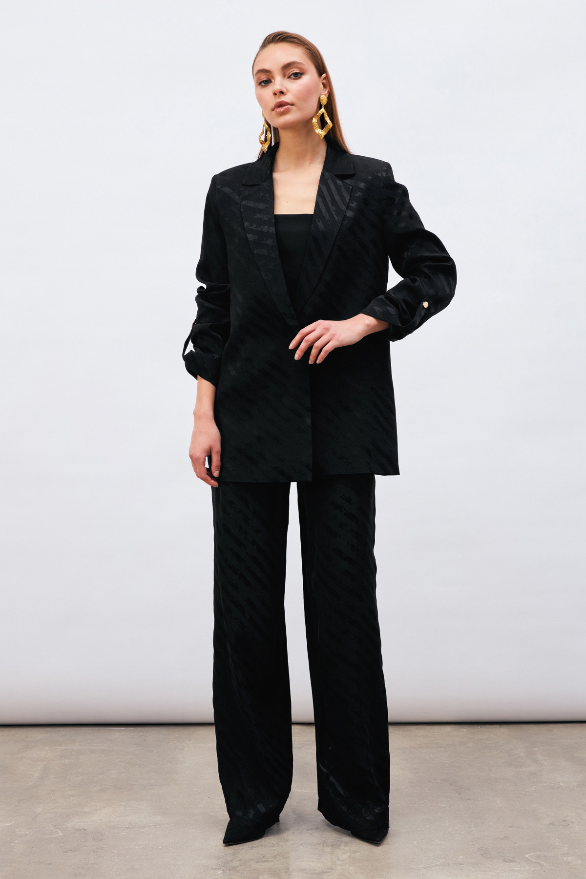 Desenli Salaş Pantolon - SİYAH