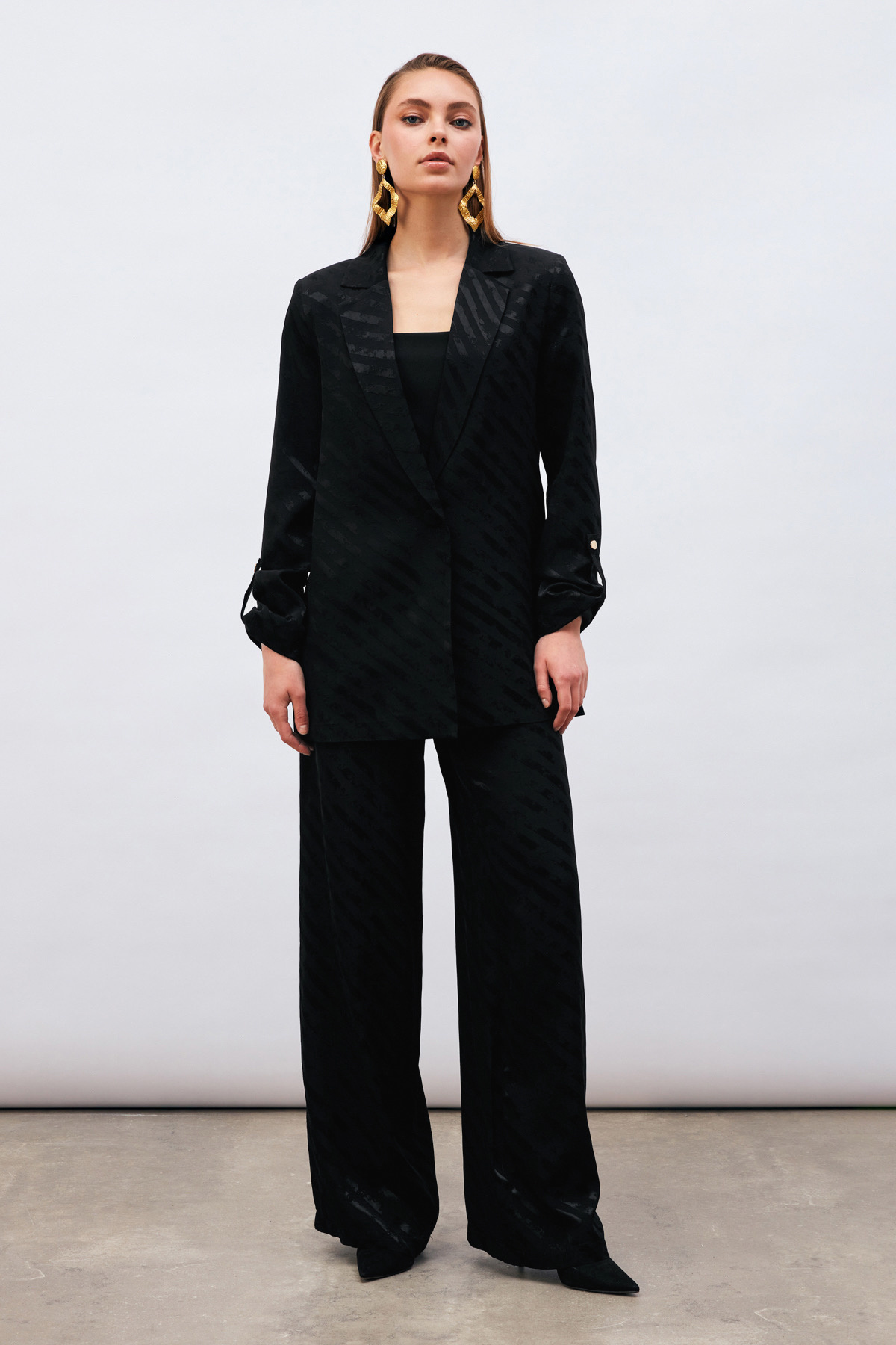 Desenli Salaş Pantolon - SİYAH