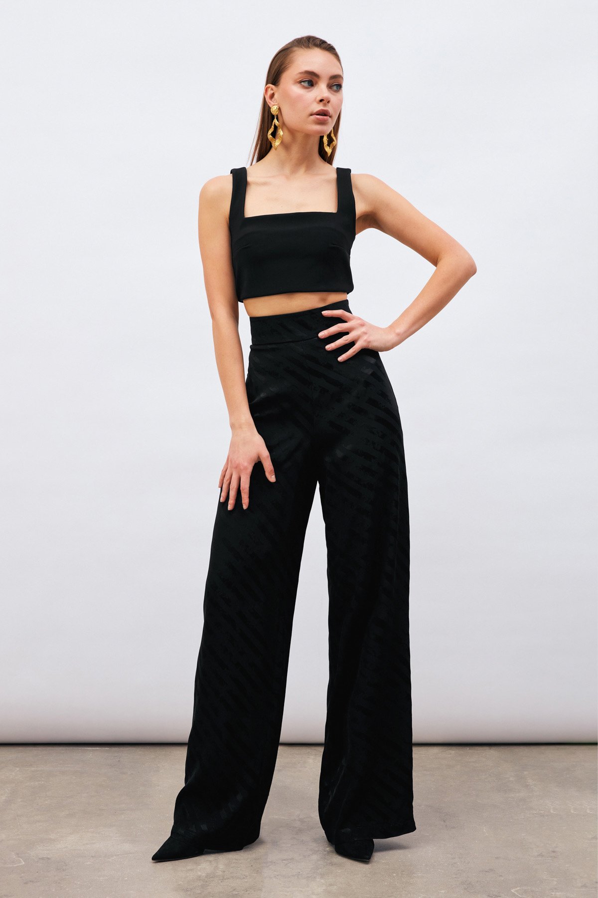 Desenli Salaş Pantolon - SİYAH