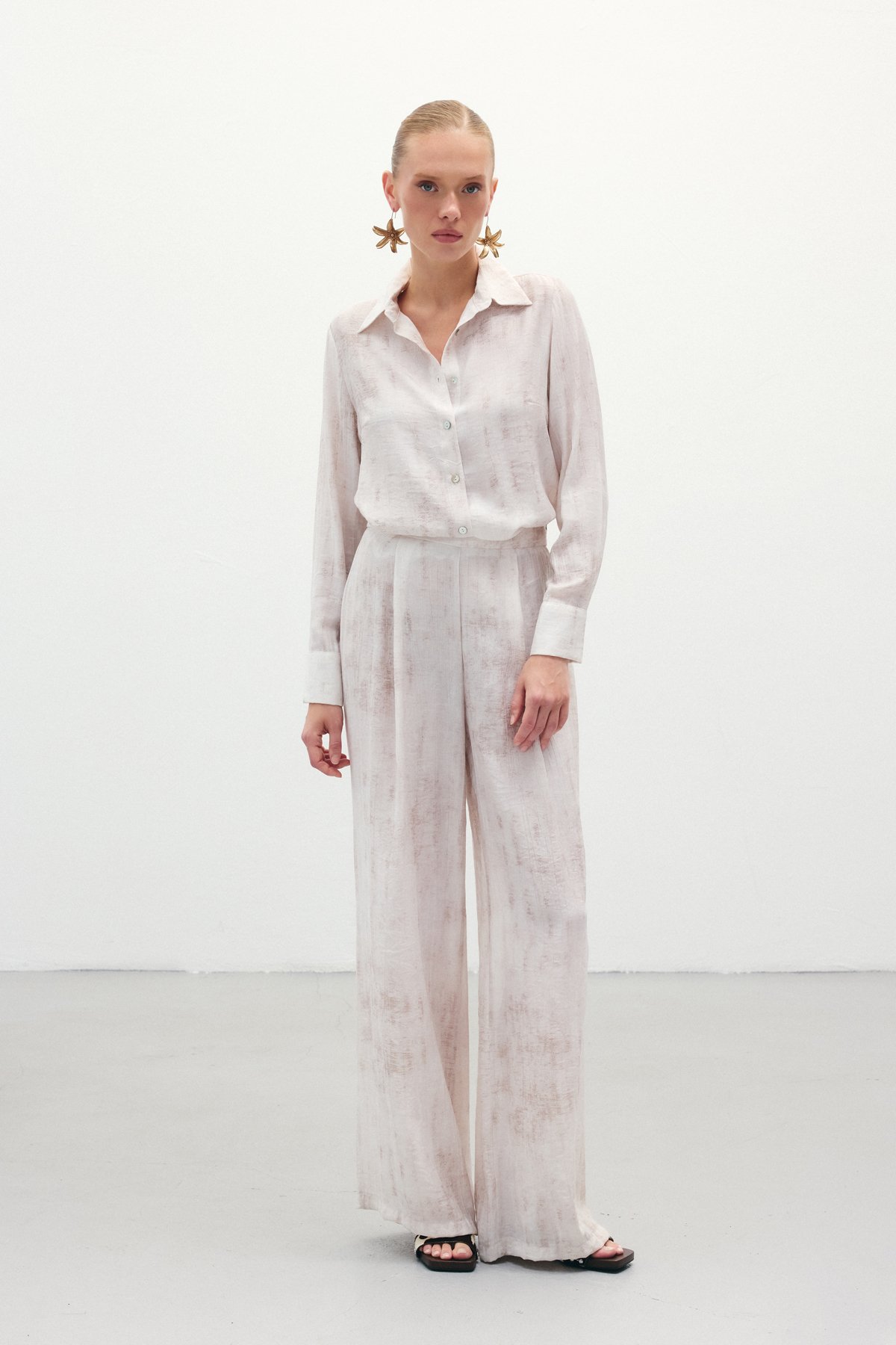 Desenli Salaş Pantolon - Taş