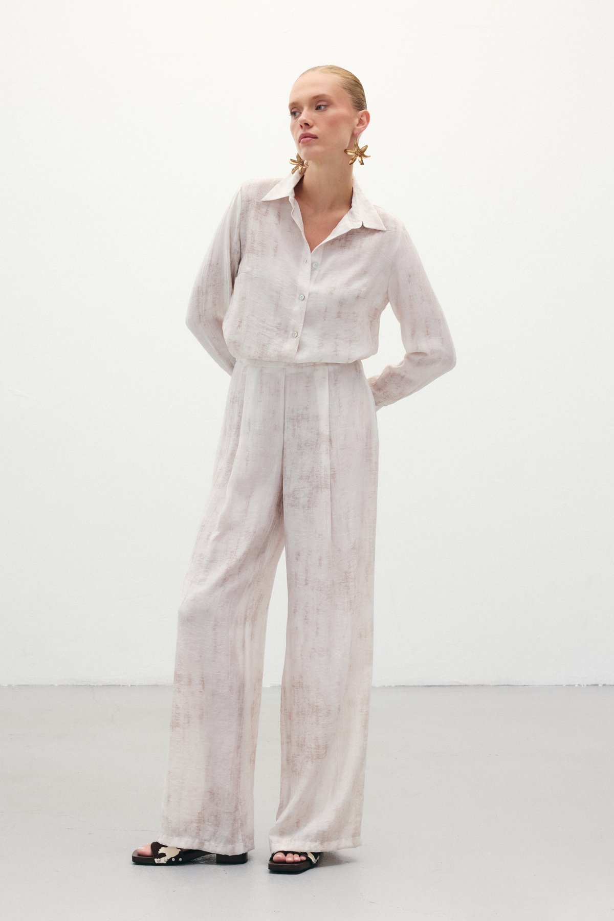 Desenli Salaş Pantolon - Taş