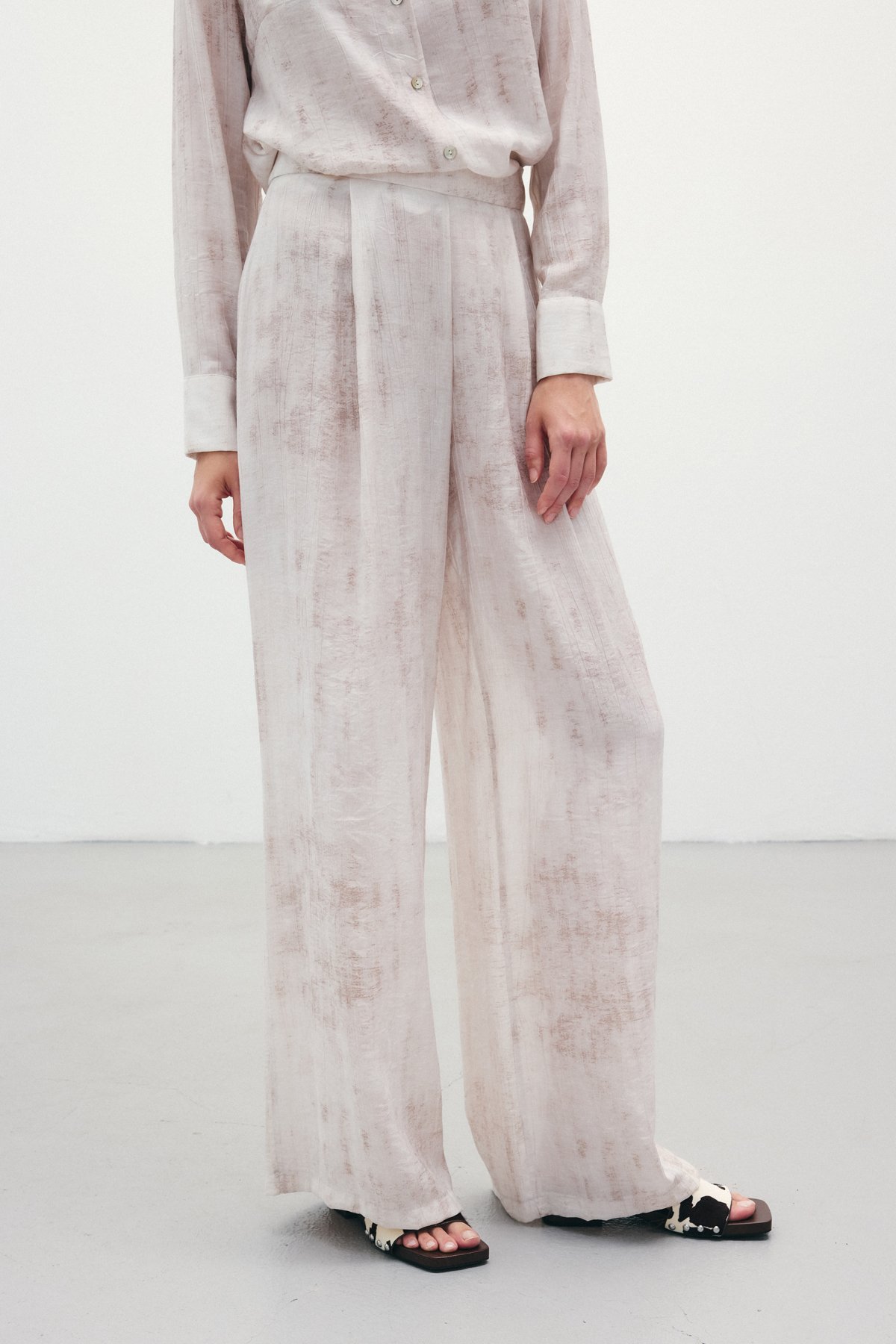 Desenli Salaş Pantolon - Taş