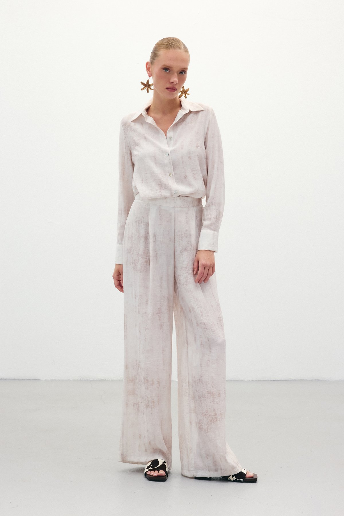 Desenli Salaş Pantolon - Taş