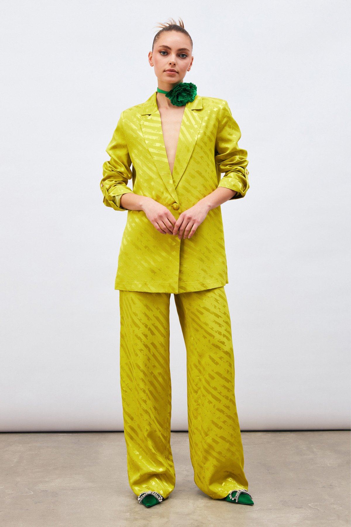 Desenli Salaş Pantolon - YAĞ YEŞİLİ