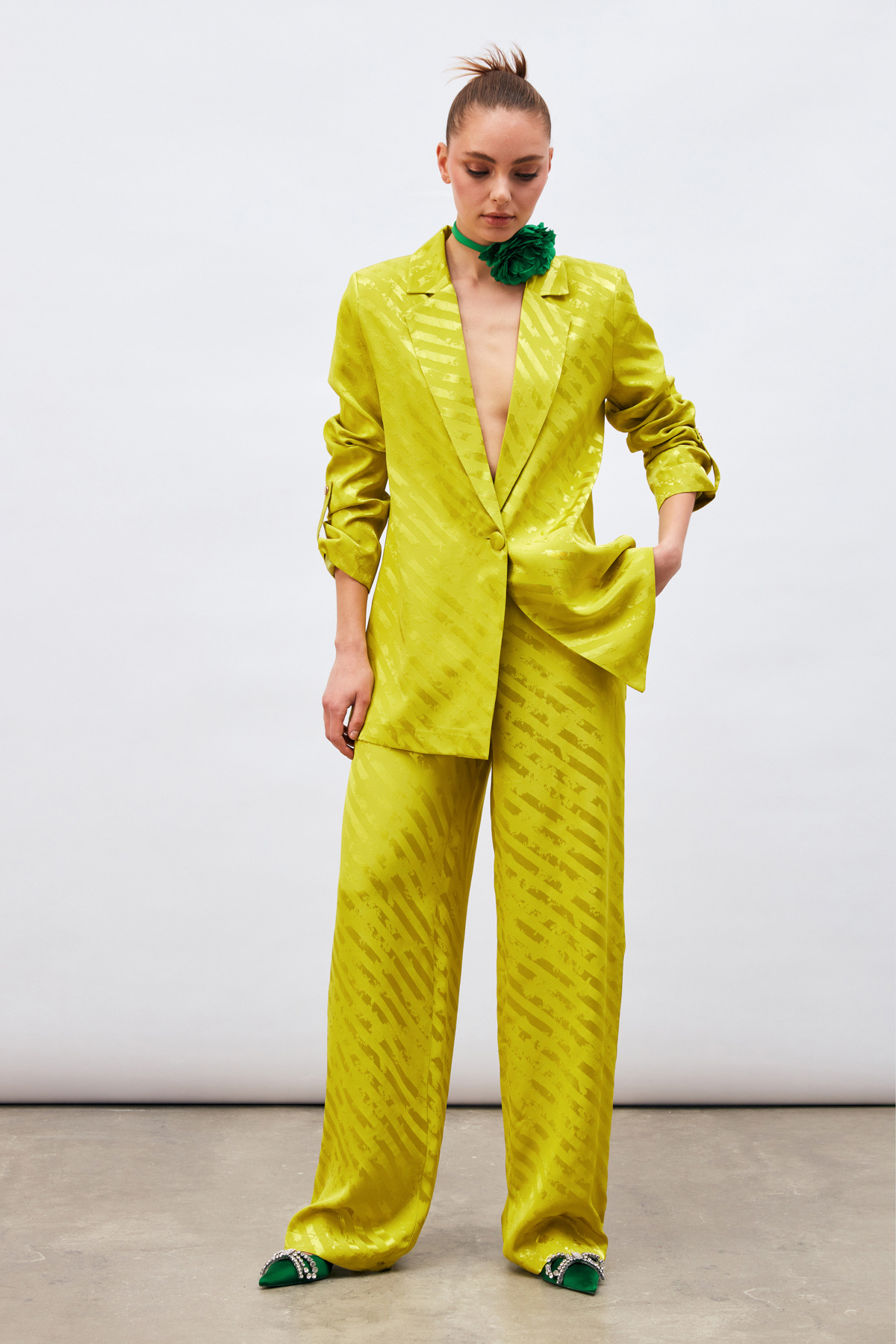 Desenli Salaş Pantolon - YAĞ YEŞİLİ