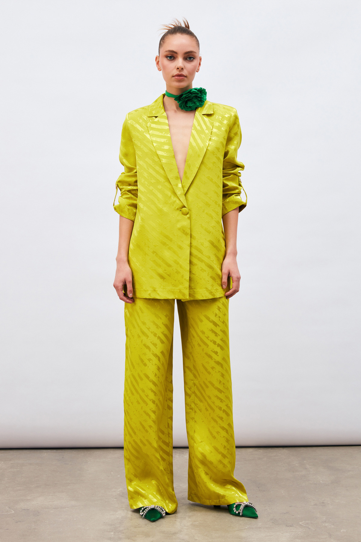 Desenli Salaş Pantolon - YAĞ YEŞİLİ