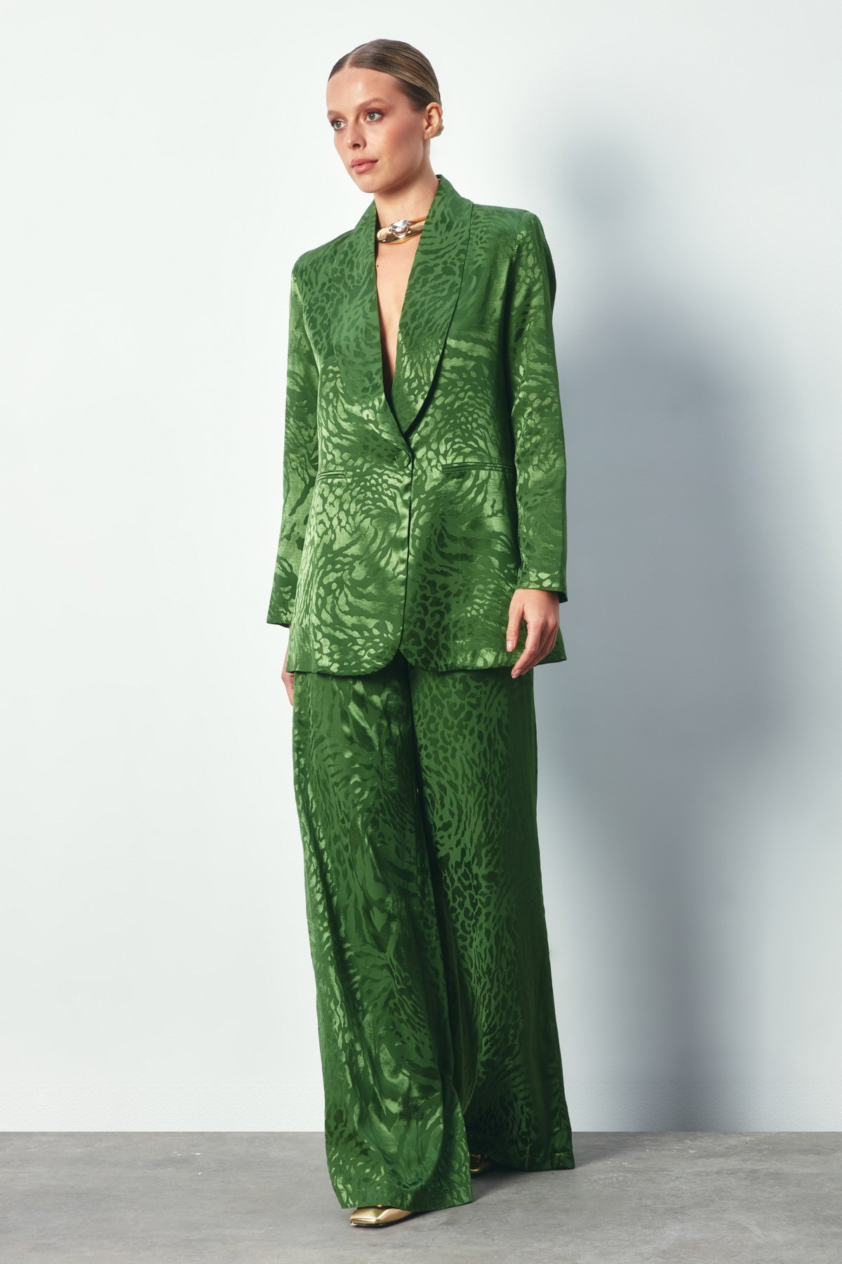 Desenli Salaş Pantolon - YEŞİL