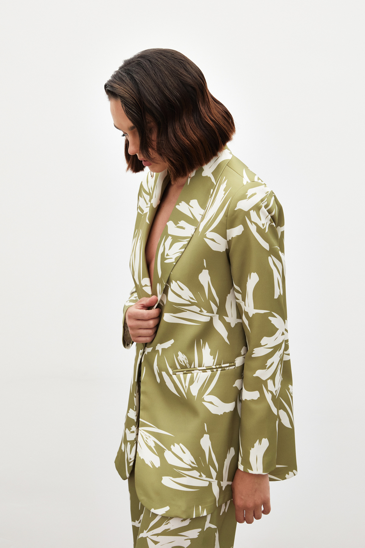 Desenli Salaş Saten Ceket - YEŞİL