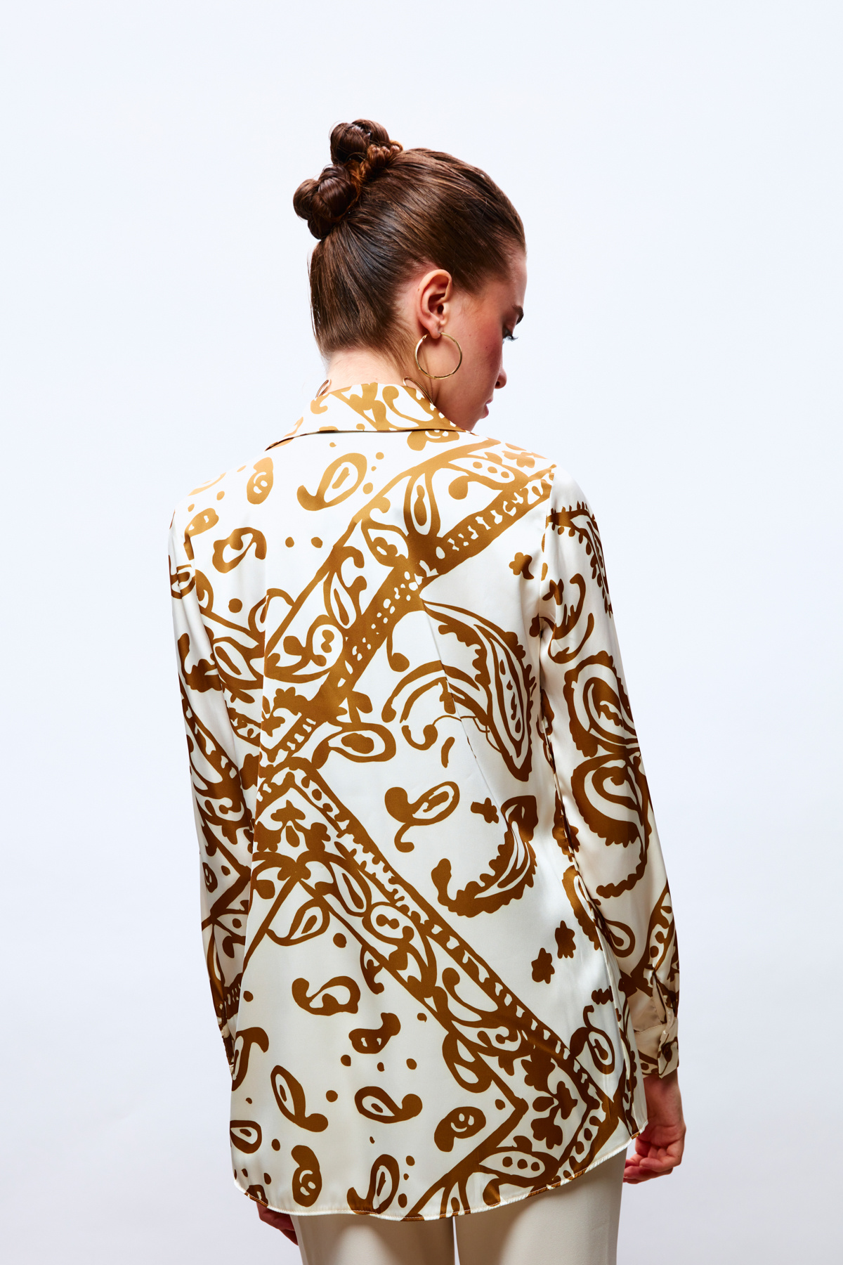 Desenli Salaş Saten Gömlek - CAMEL