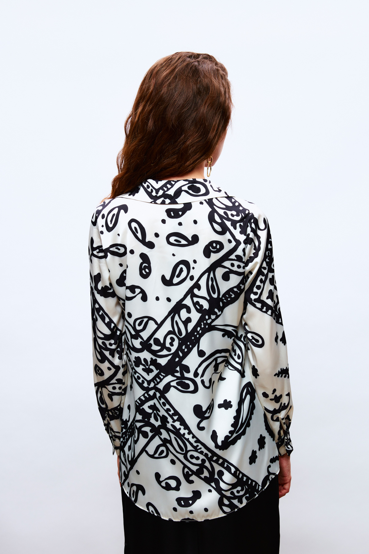 Desenli Salaş Saten Gömlek - SİYAH