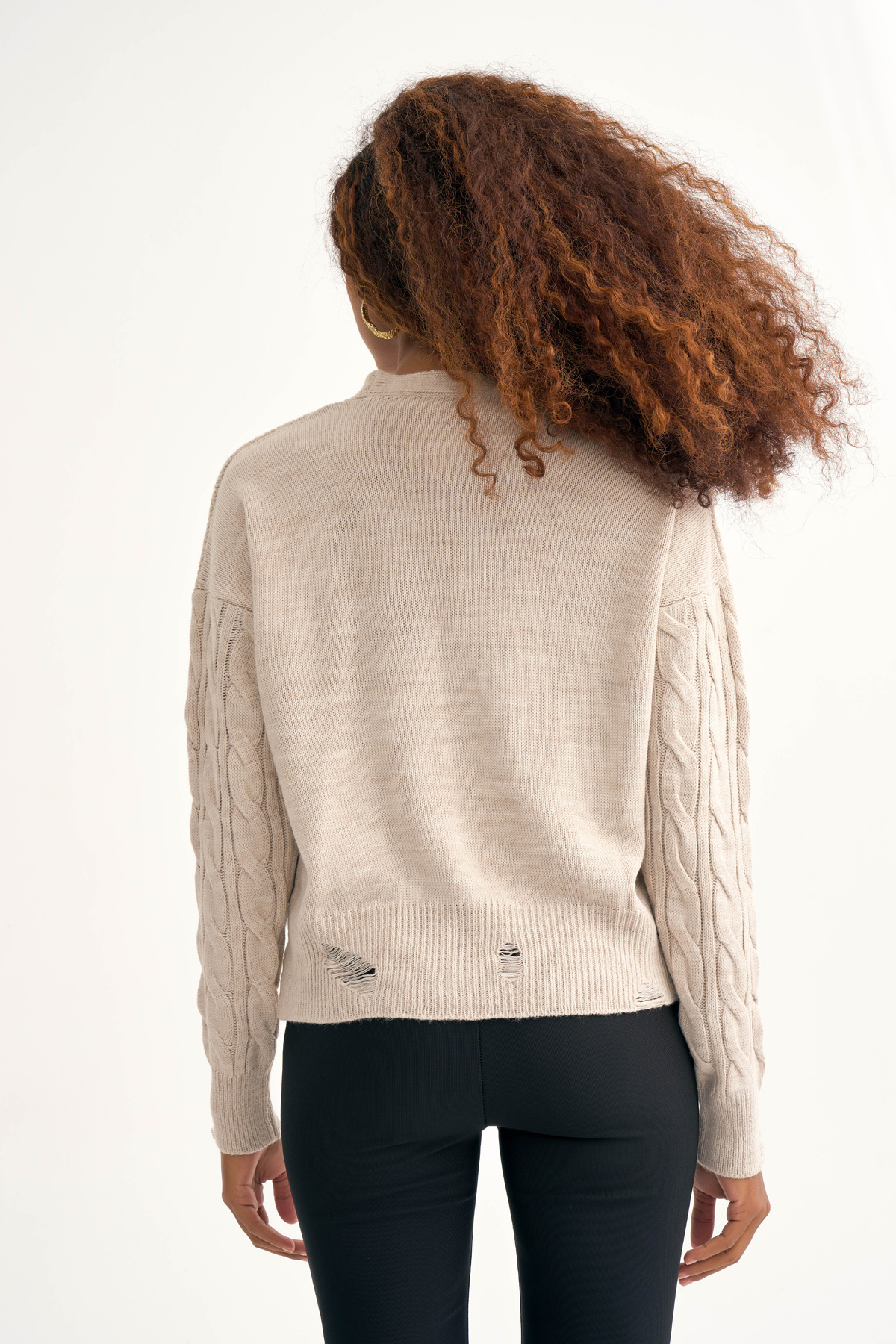 Patterned shabby knit cardigan - STONE