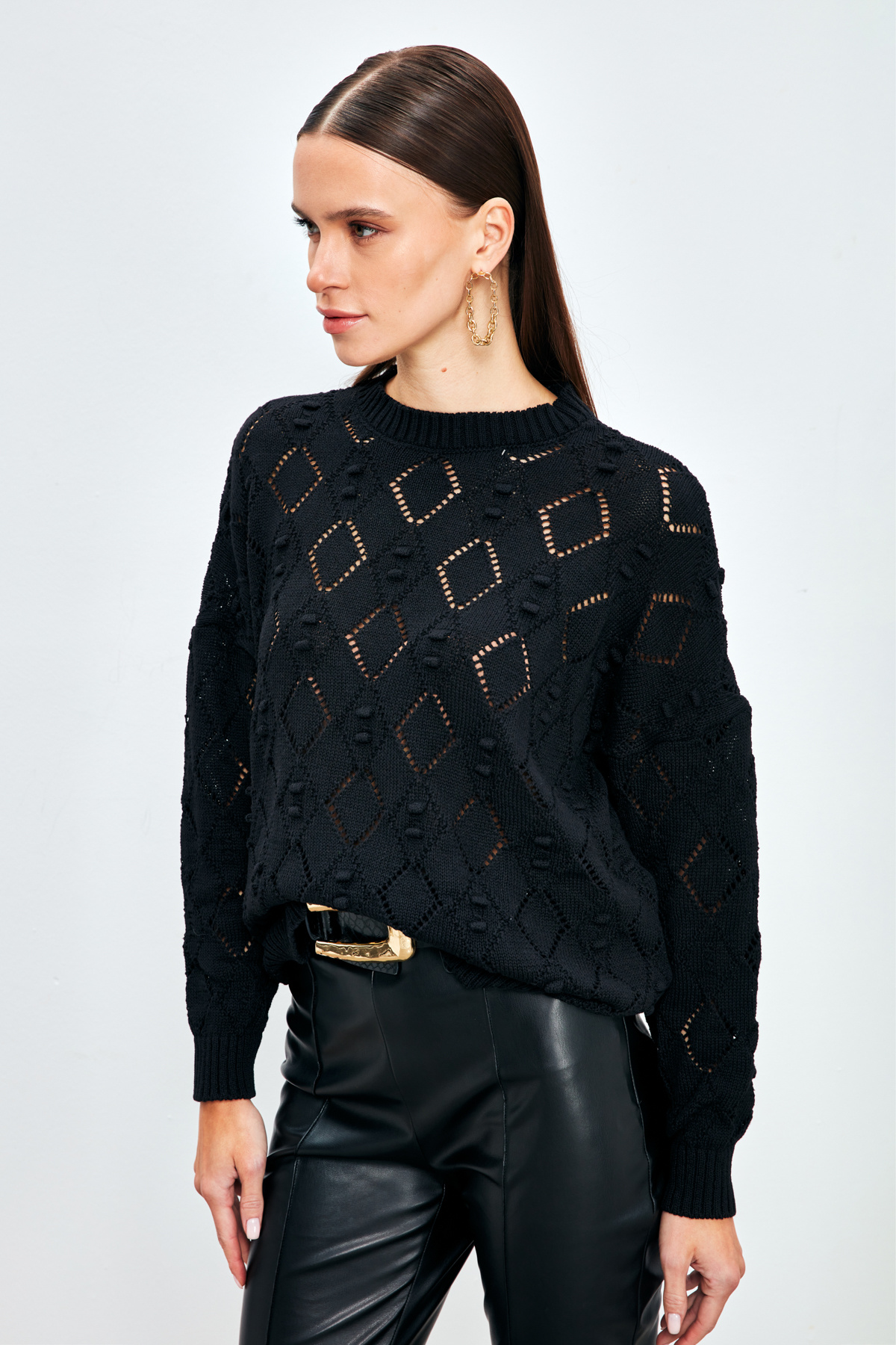 Patterned Loose Knitwear - BLACK