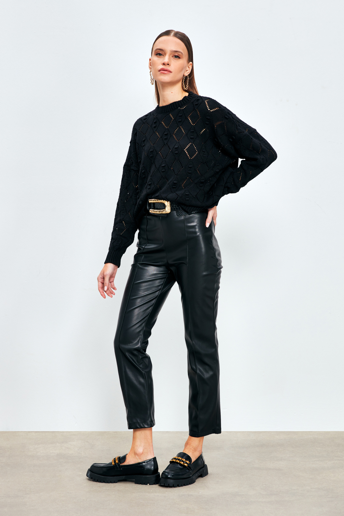 Patterned Loose Knitwear - BLACK