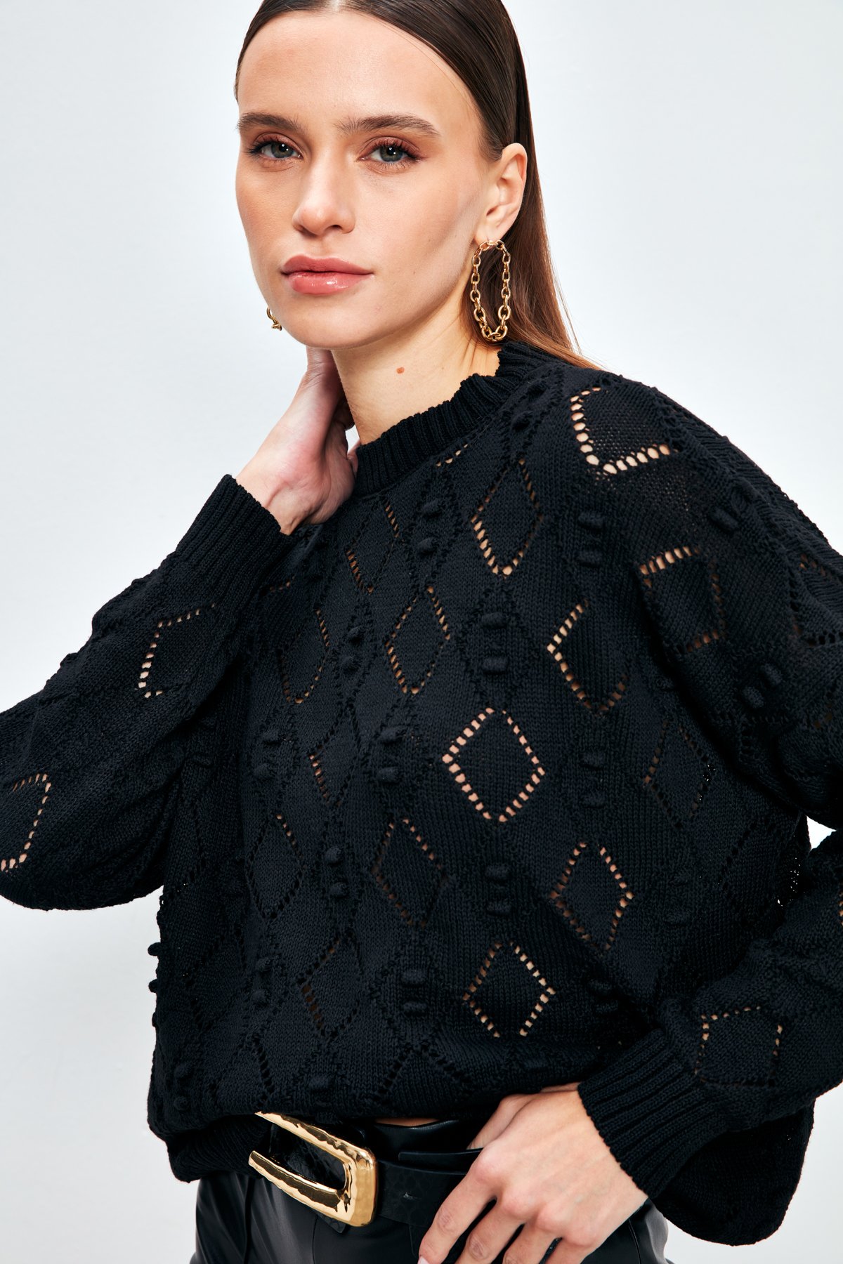 Patterned Loose Knitwear - BLACK