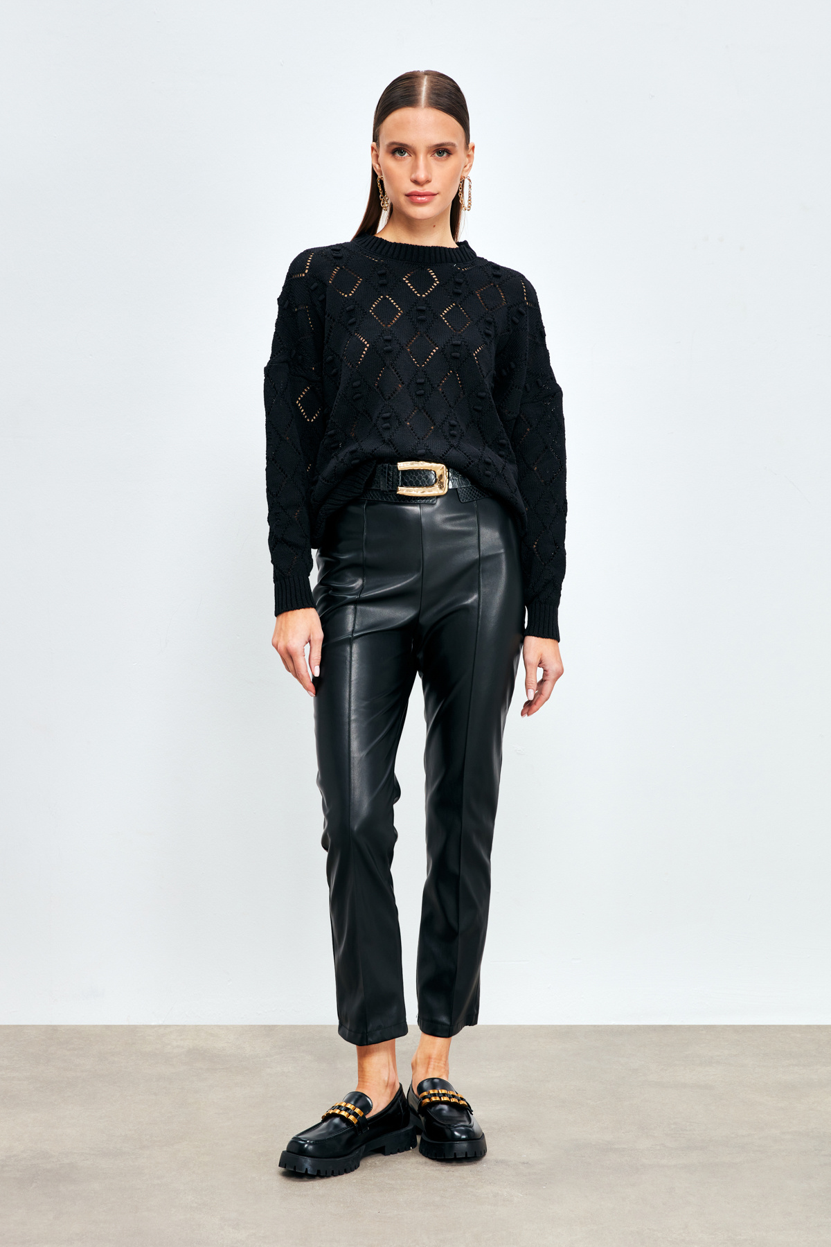 Patterned Loose Knitwear - BLACK